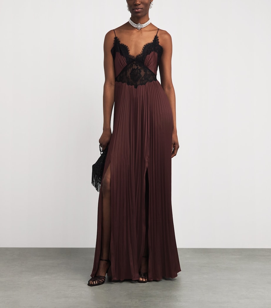 Self-Portrait Brown Satin-Lace Pleated Maxi Dress | Harrods US Self-Portrait Brown Satin-Lace Pleated Maxi Dress | Harrods US