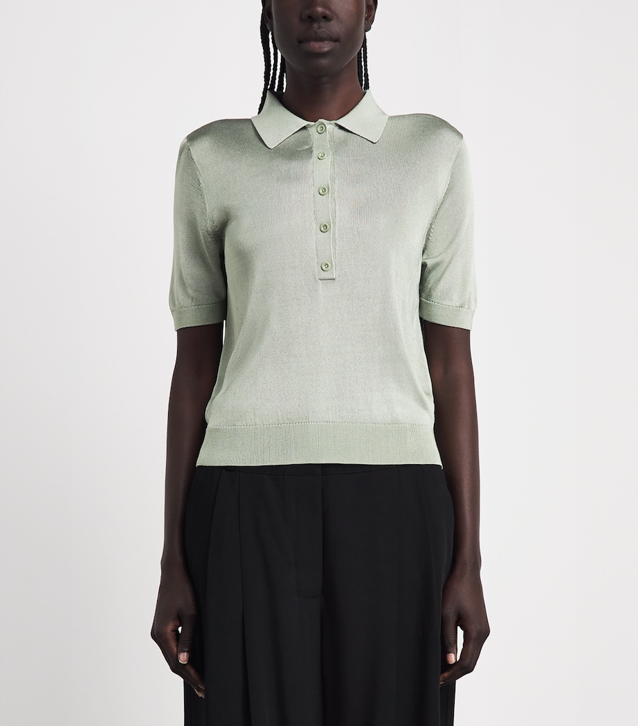 Theory Womens Linen-Blend Sheer Polo Shirt Delicate Green Image 4