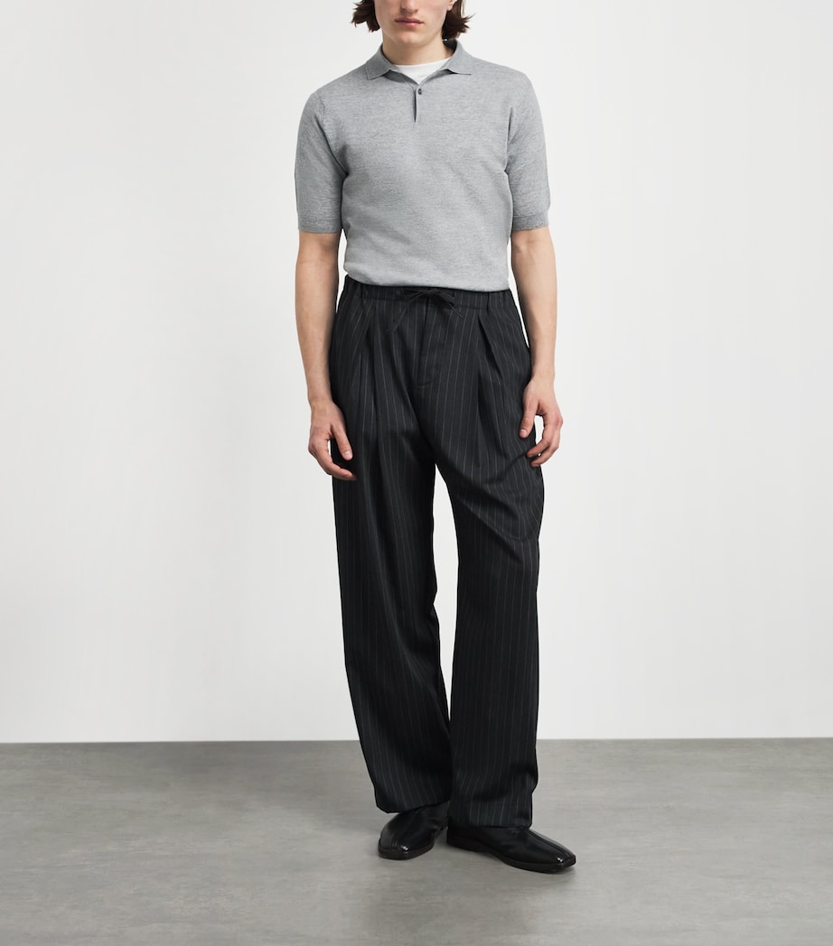 John Smedley Mens Merino Wool Textured Polo Shirt Nimbus Image 2