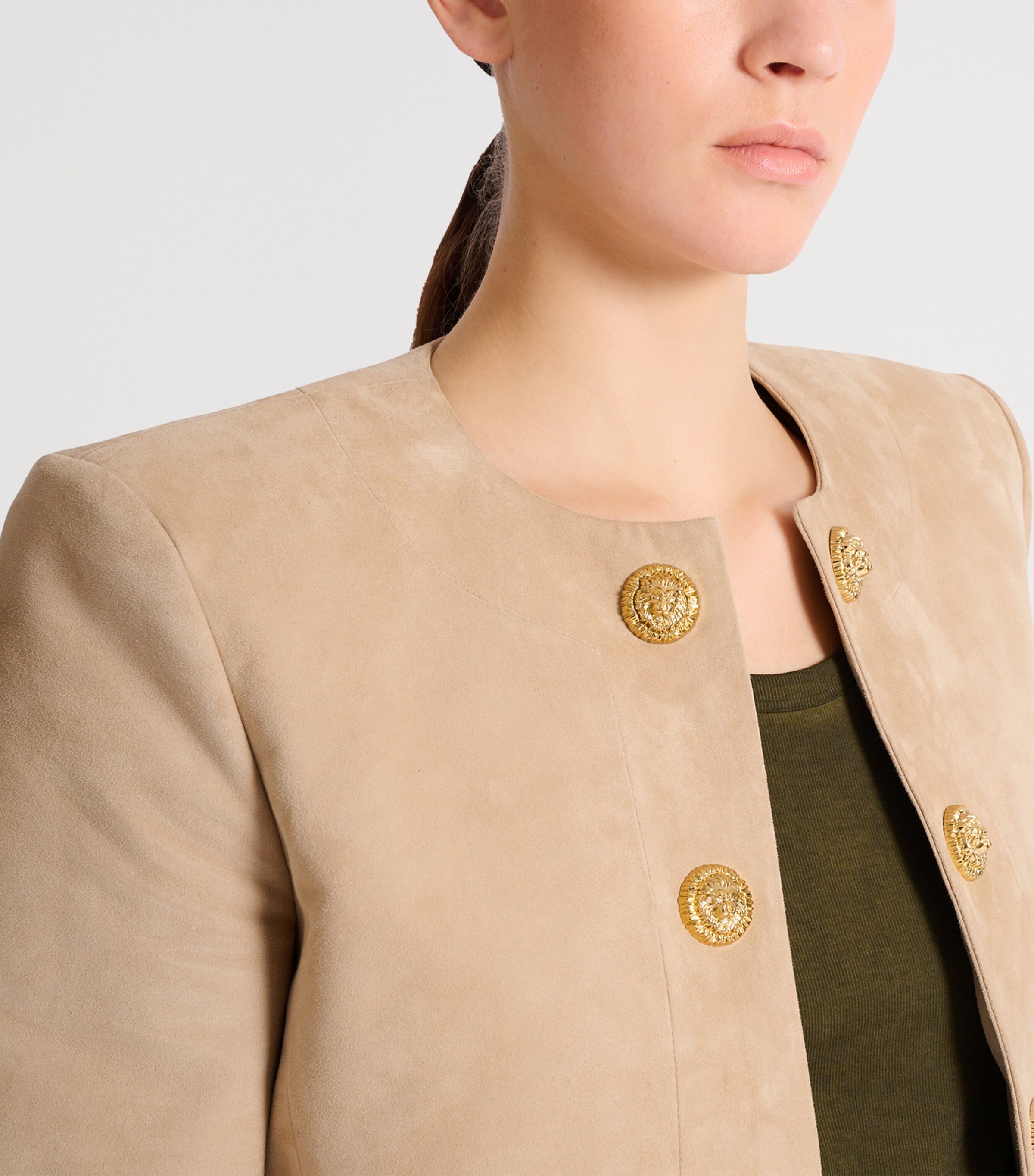 Balmain Womens Suede Cropped Jacket Sable Image 5