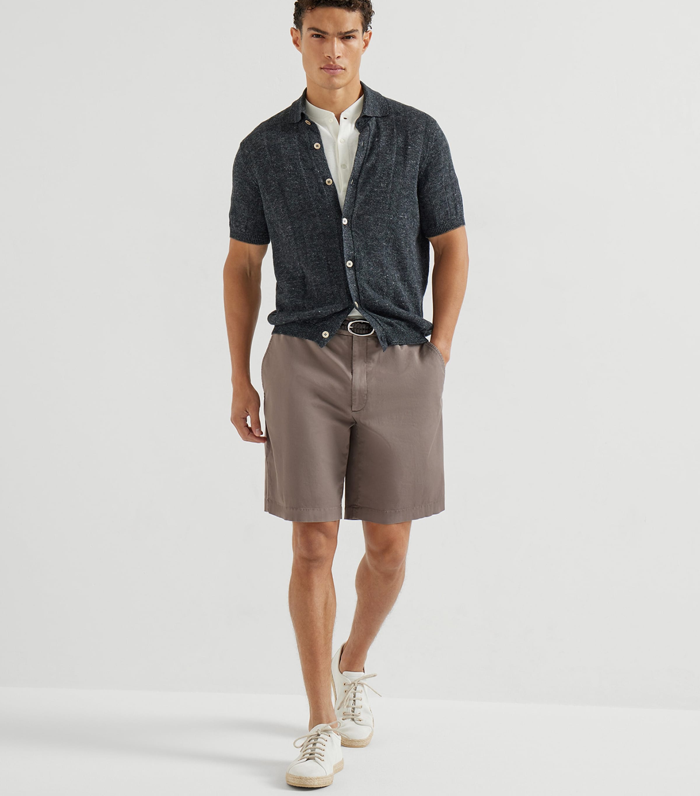 Brunello Cucinelli Mens Garment-Dyed Cotton Gabardine Bermuda Shorts Image 2