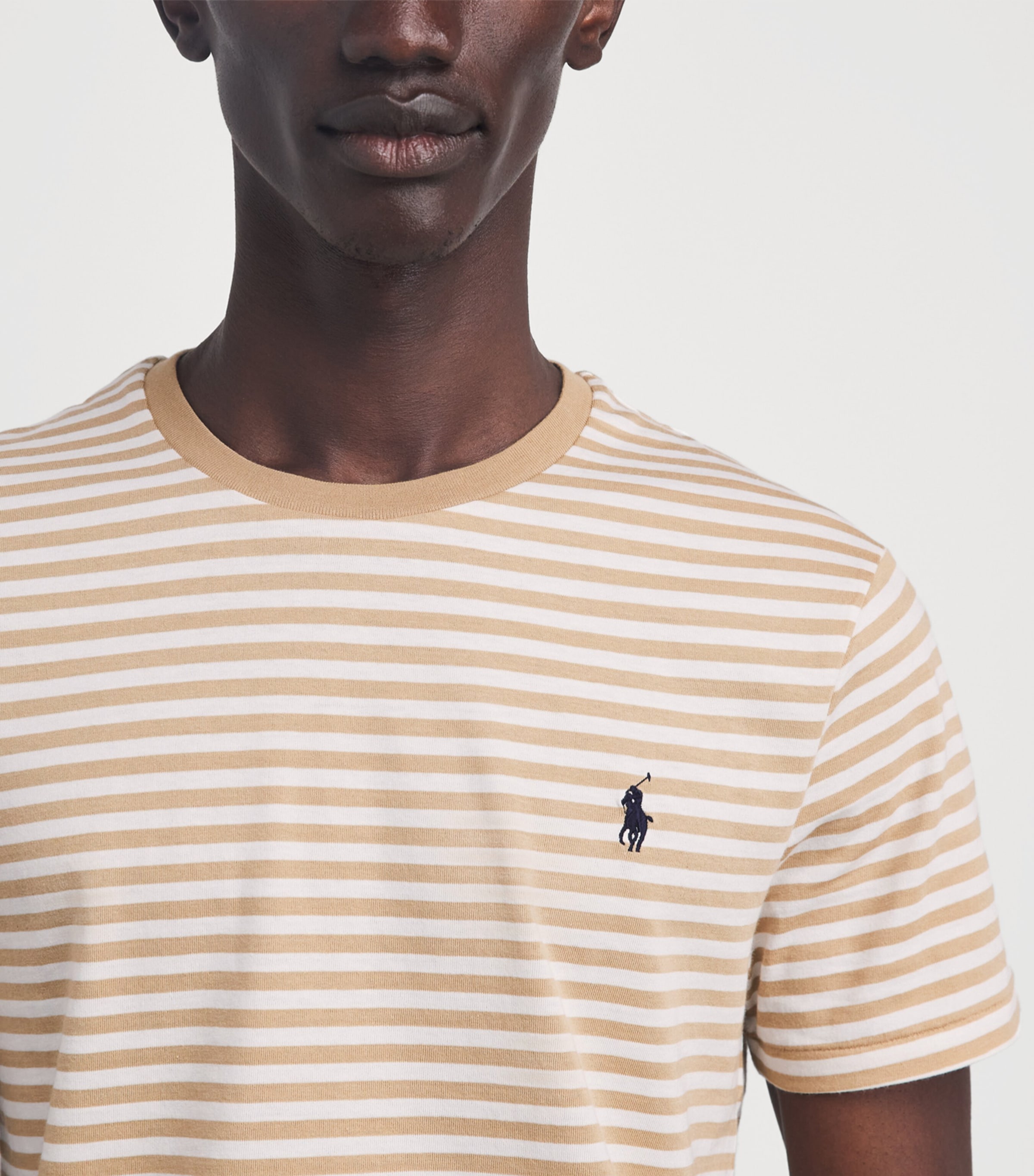Polo Ralph Lauren Mens Cotton Stripe Polo Pony Slim T-Shirt Vintage Khaki/white Image 3