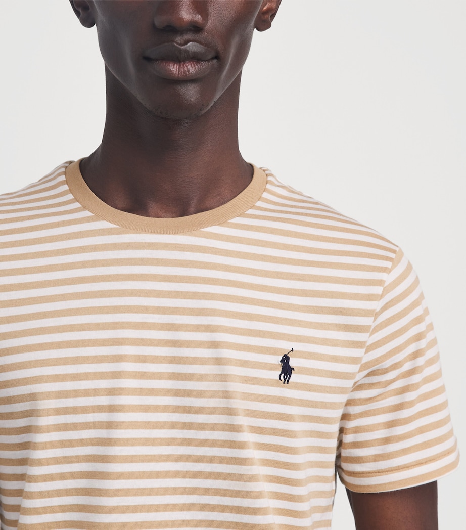Polo Ralph Lauren Mens Cotton Stripe Polo Pony Slim T-Shirt Vintage Khaki/white Image 3