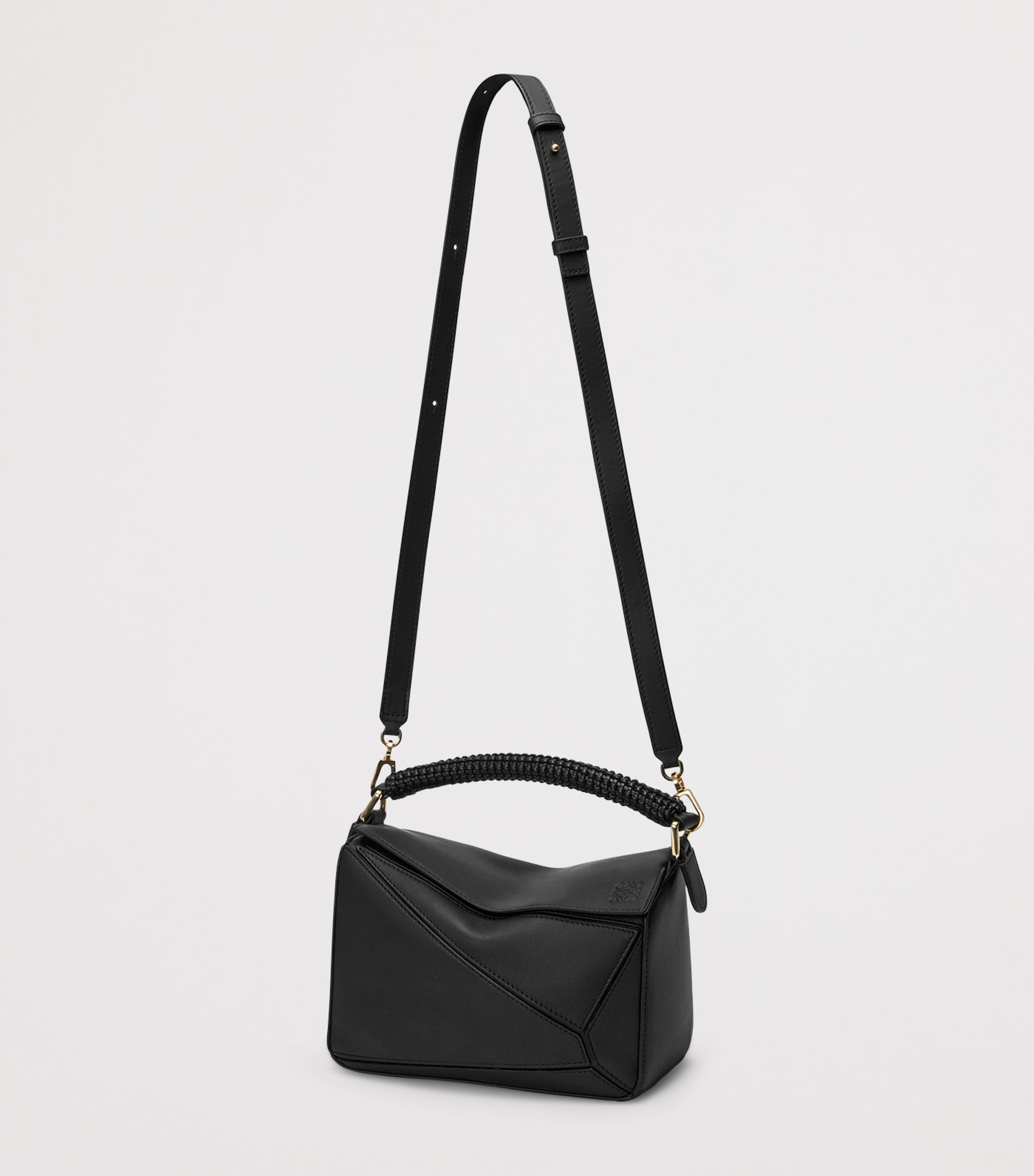 LOEWE Small Leather Woven Top-Handle Bag Black Image 8