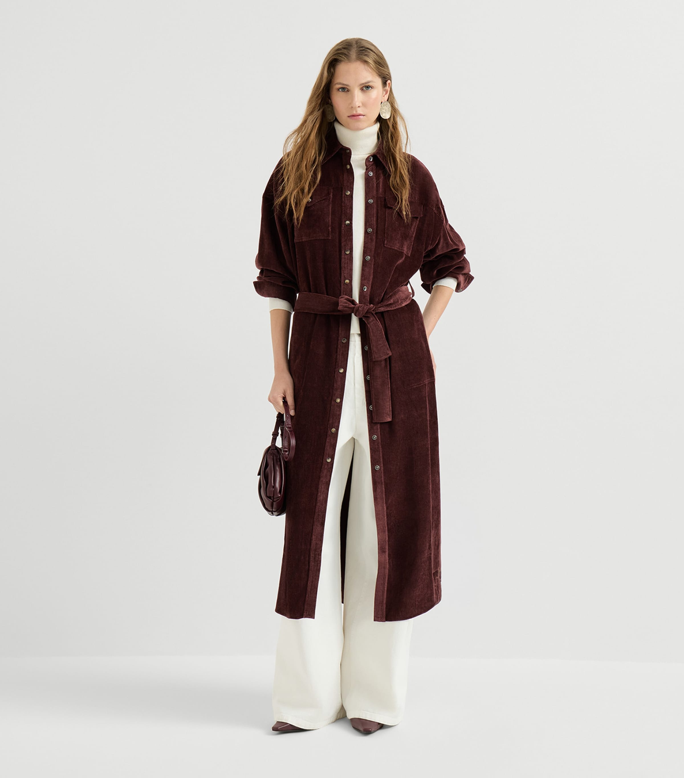 Brunello Cucinelli Womens Corduroy Maxi Shirt Dress Wine Red Image 5