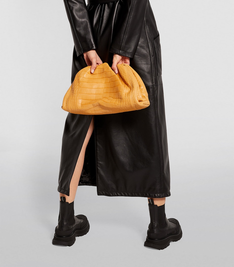 Crocodile Leather Pouch Clutch Bag ALMOND-GOLD Image 5