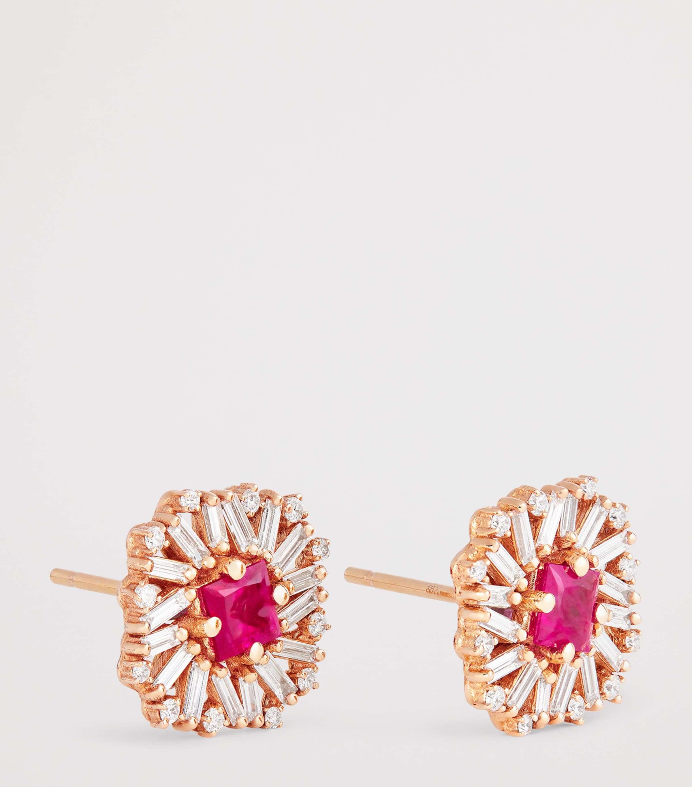Rose Gold, Diamond and Ruby Princess Stud Earrings 18K RG/R Image 3