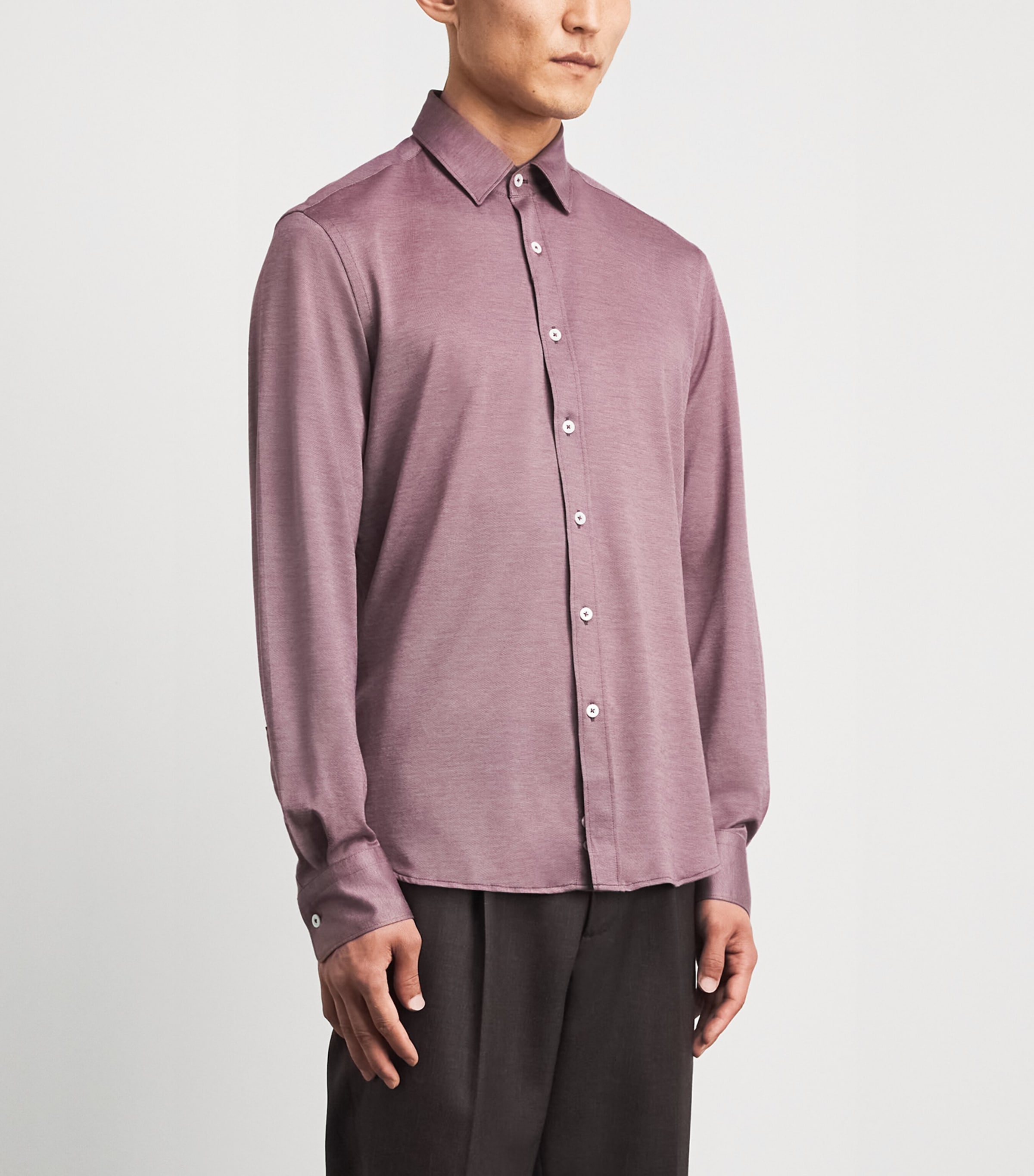 Canali Mens Cotton-Lyocell Jersey Shirt Red Image 4