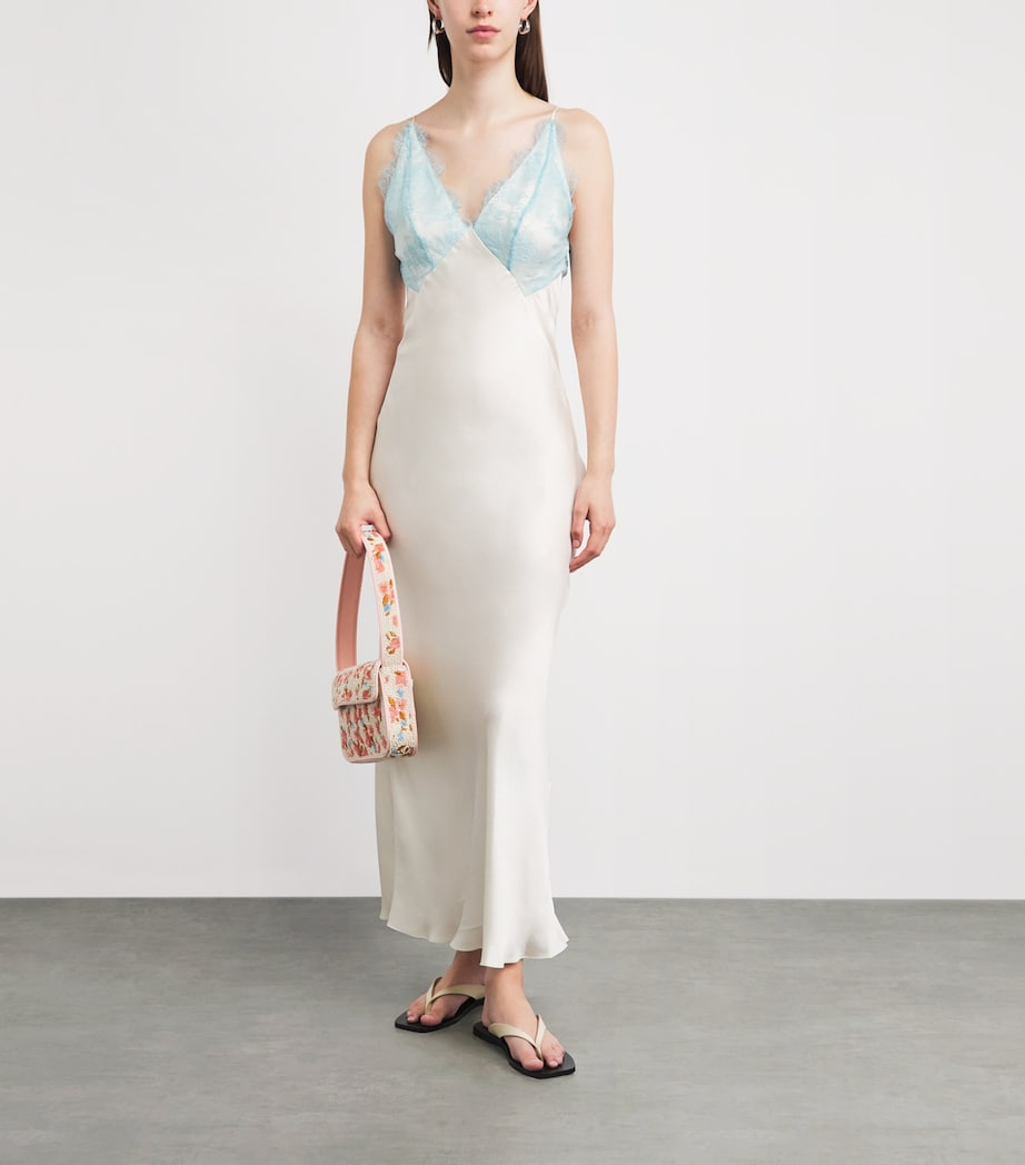 Sandro Paris Womens Satin Lace-Trim Maxi Dress Ecru Image 2