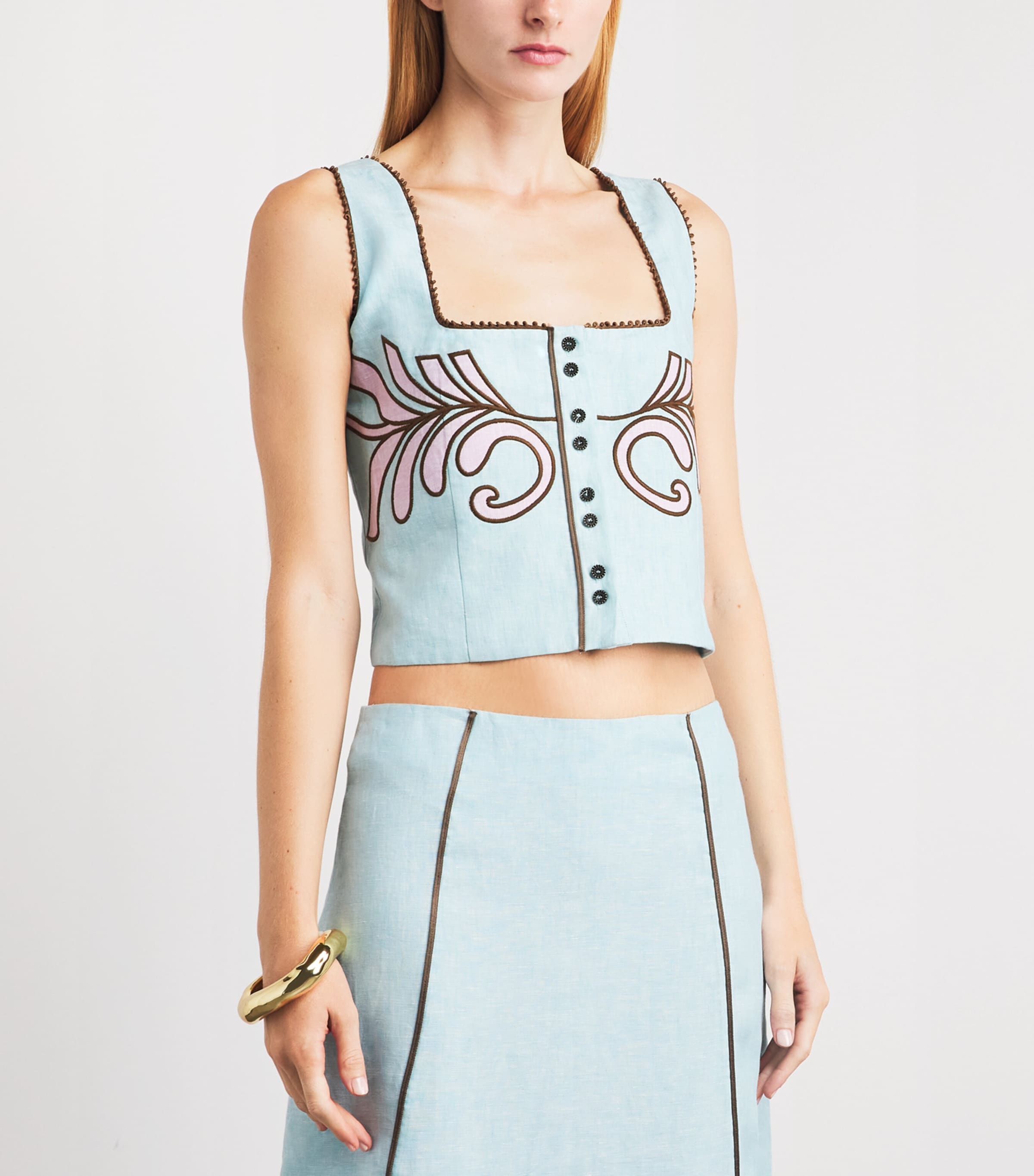 LUG VON SIGA Womens Linen Amelia Top Turquoise Image 4