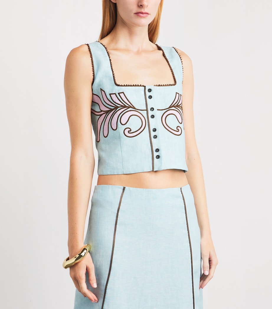 LUG VON SIGA Womens Linen Amelia Top Turquoise Image 4