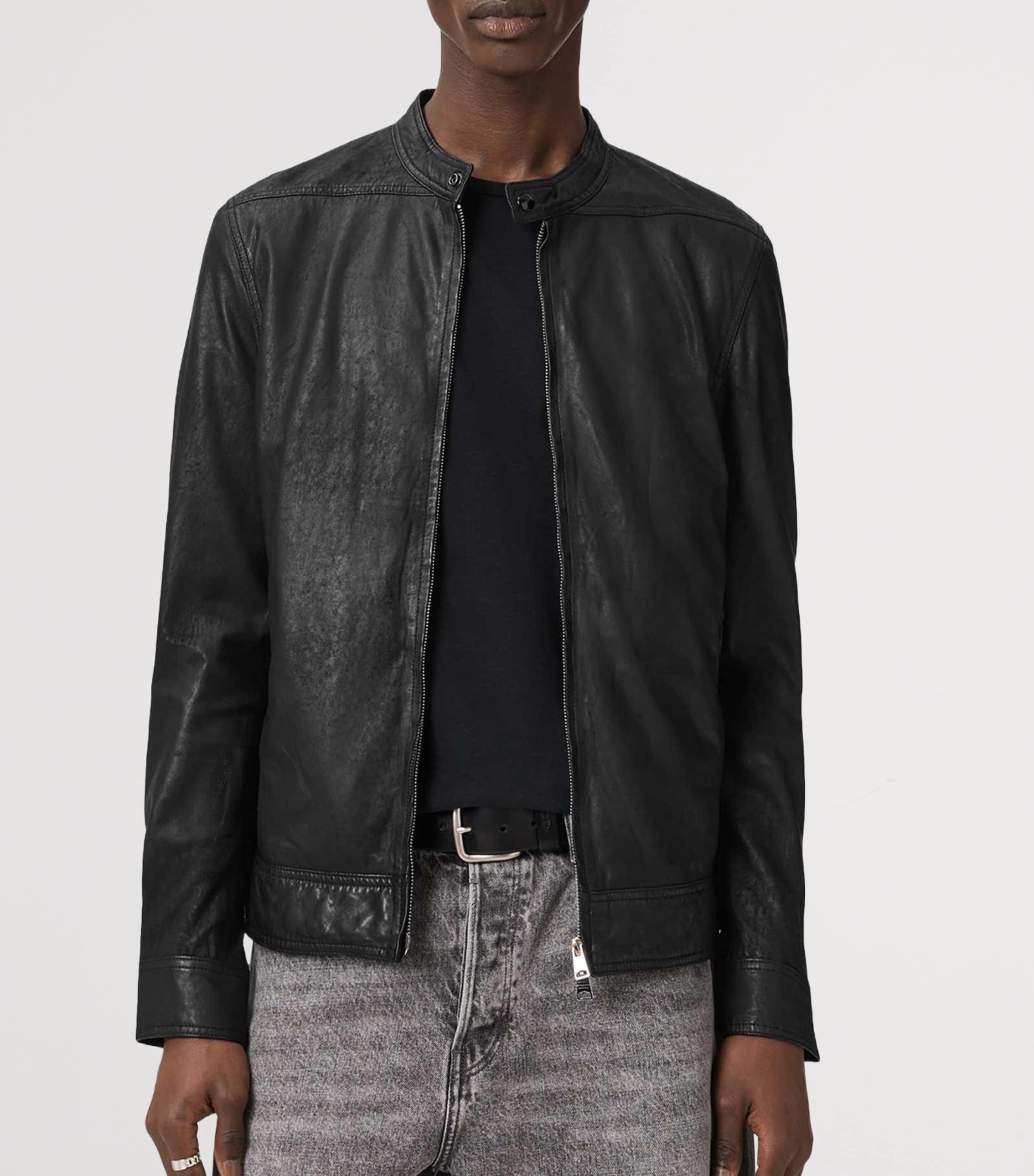 AllSaints Mens Colt Leather Jacket Black Image 2