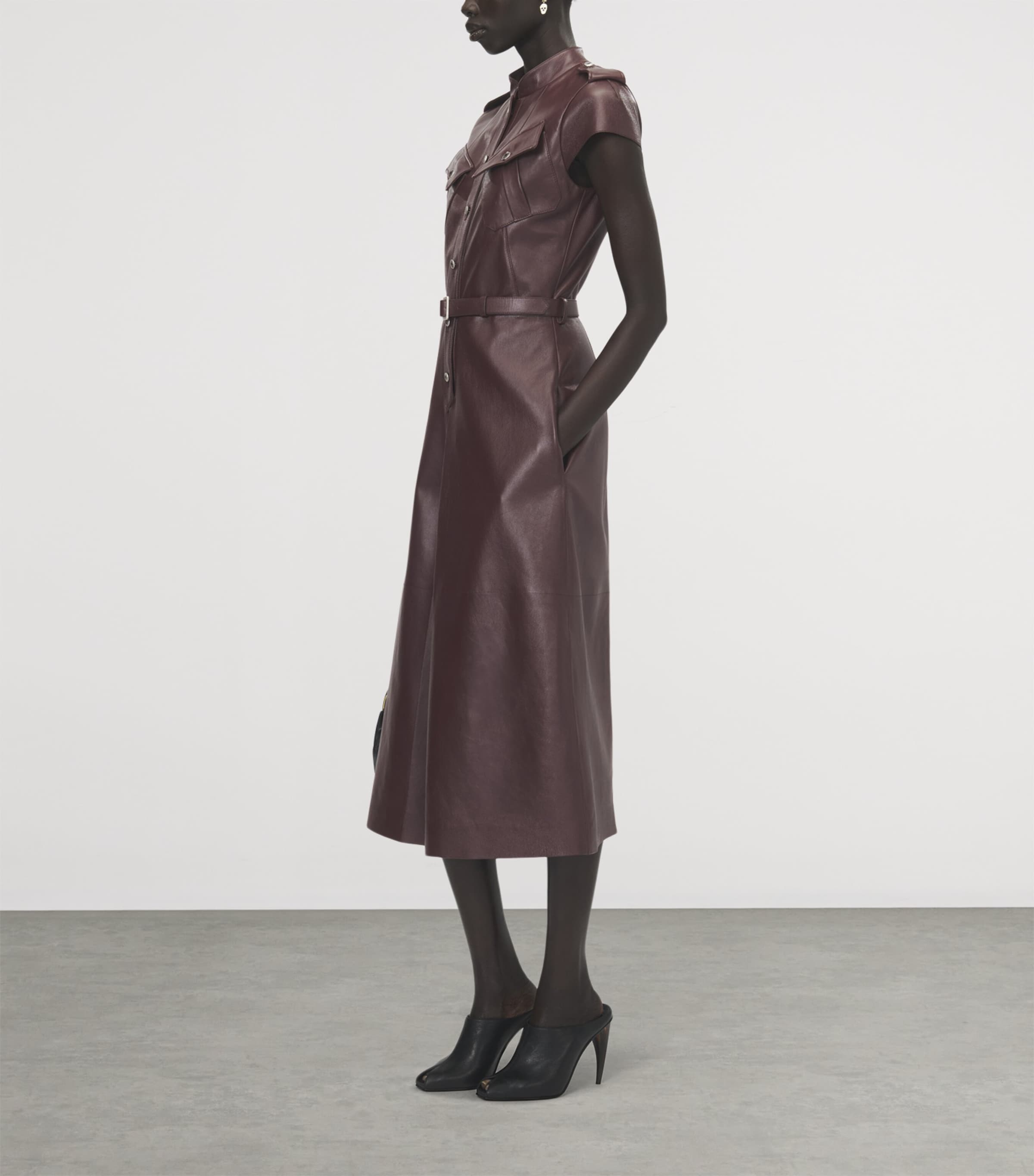 McQueen Womens Leather Uniform Midi Dress Image 3