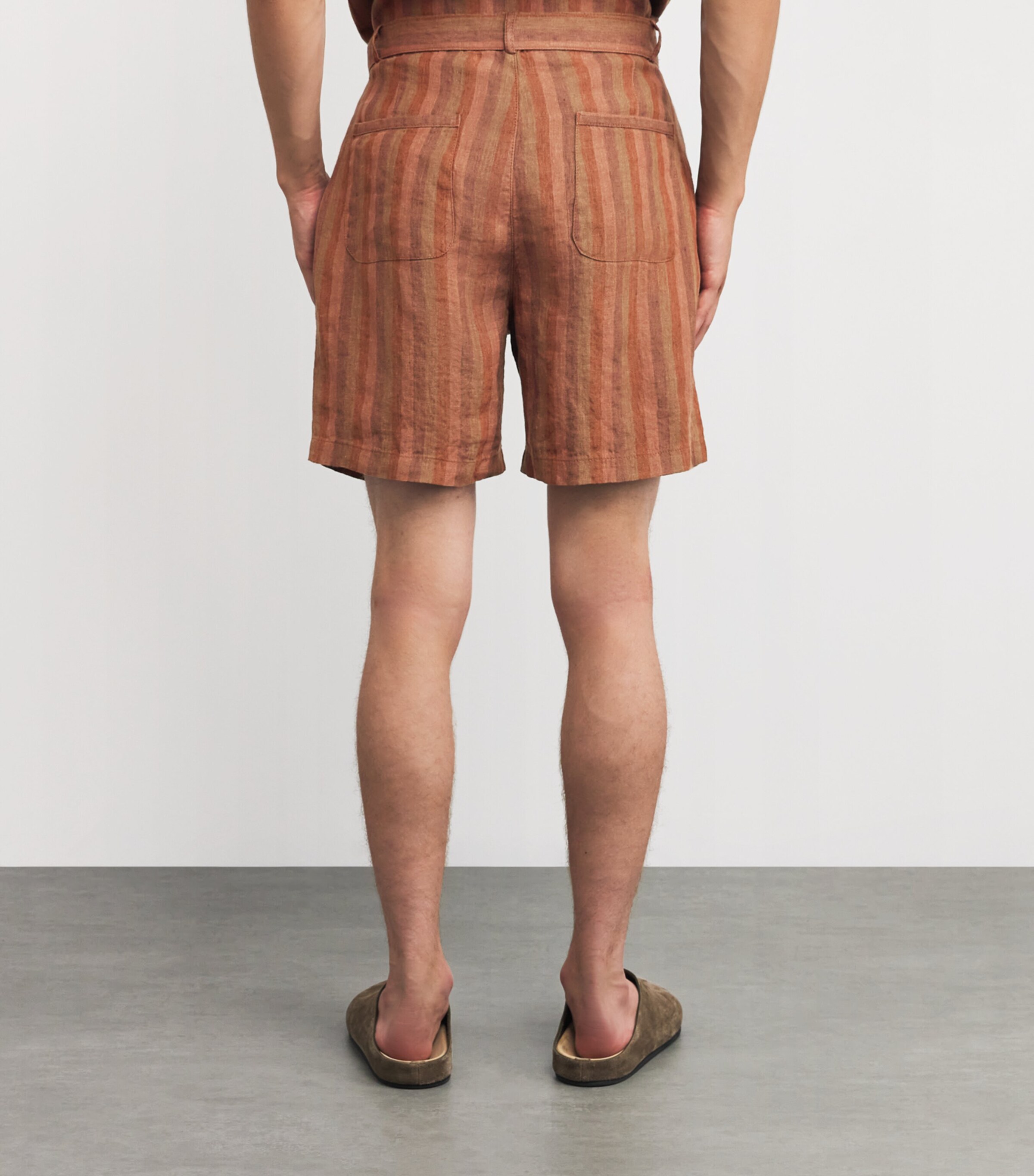 Oliver Spencer Mens Linen Stripe Garrison Shorts Terracotta Image 4