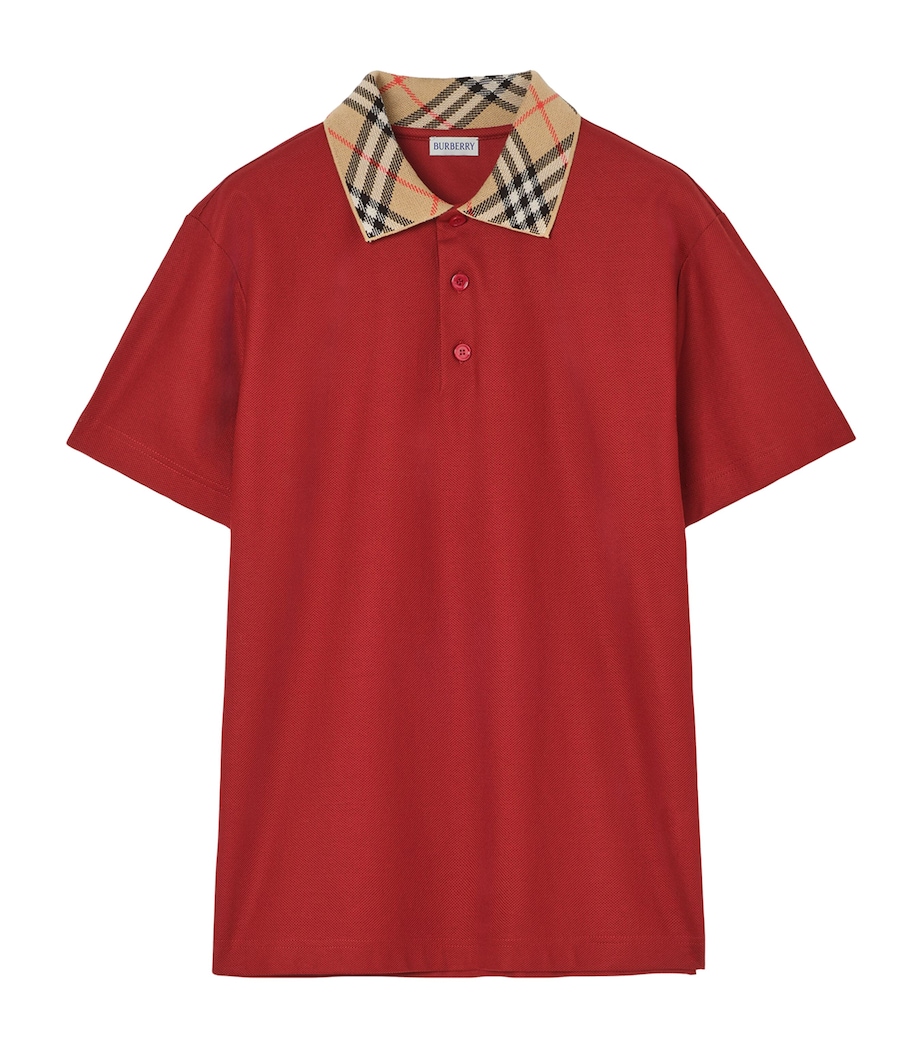 Burberry Mens Cotton Check-Collar Polo Shirt Vineyard Red Image 1