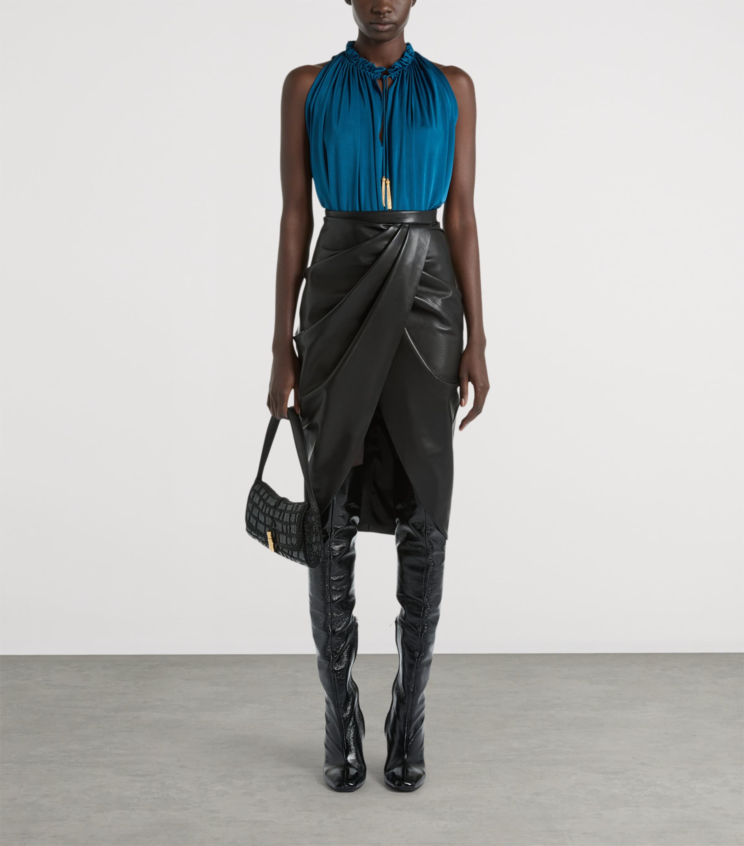 Balmain Womens Jersey Pleated Sleeveless Top Blue Malachite Image 2