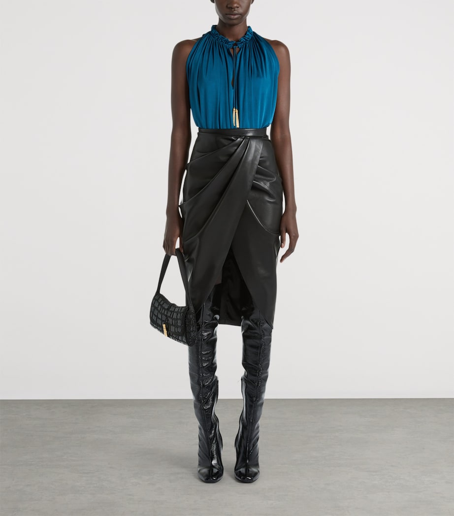 Balmain Womens Jersey Pleated Sleeveless Top Blue Malachite Image 2