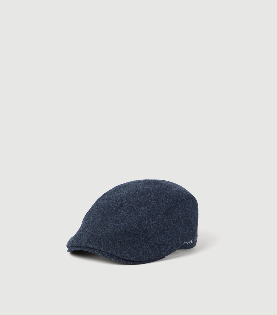 Brunello Cucinelli Virgin Wool Embroidered Flat Cap Black Image 2