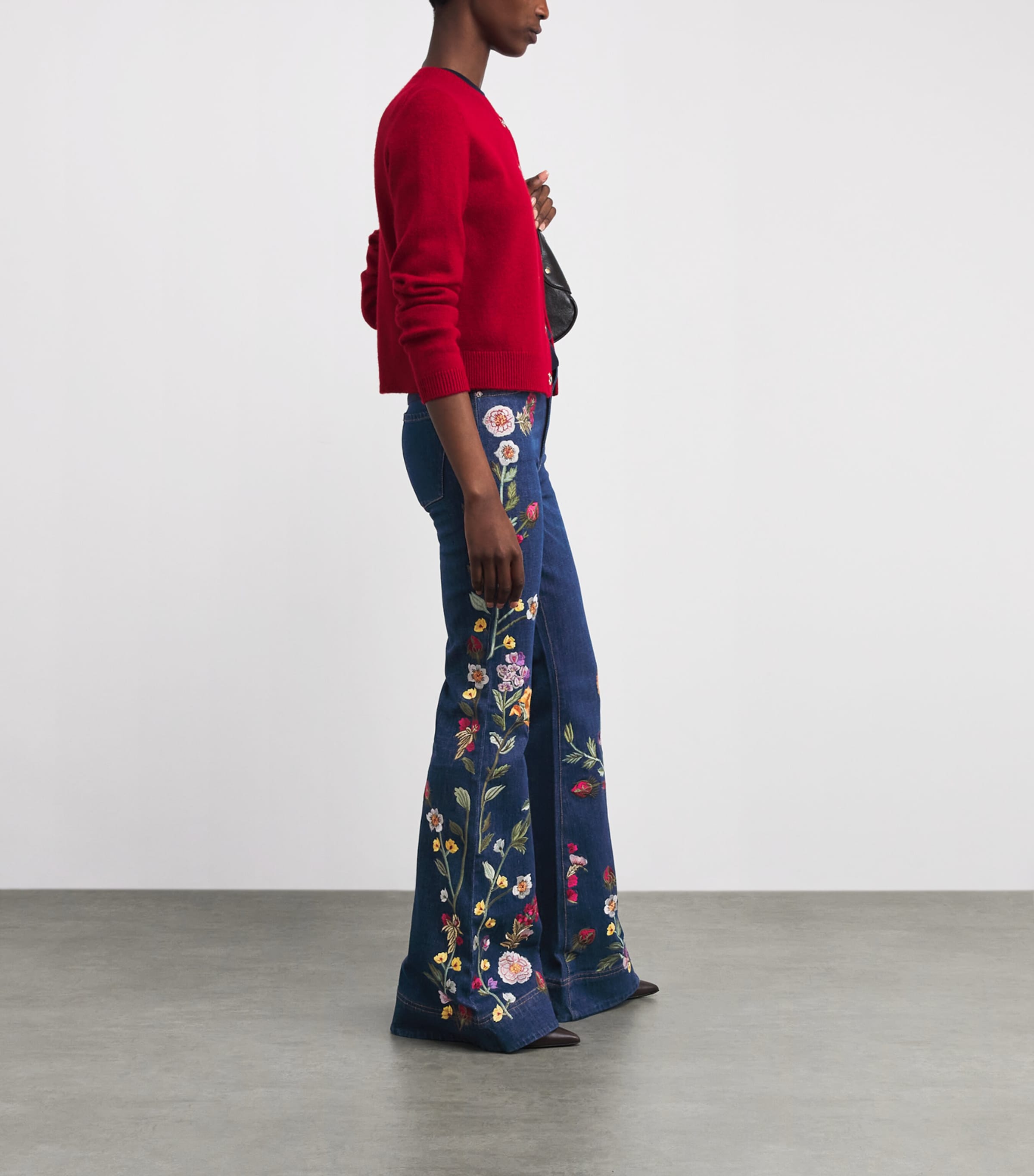 Alice+Olivia Womens Embroidered Beautiful Bootcut Jeans Drk Mlti Image 2