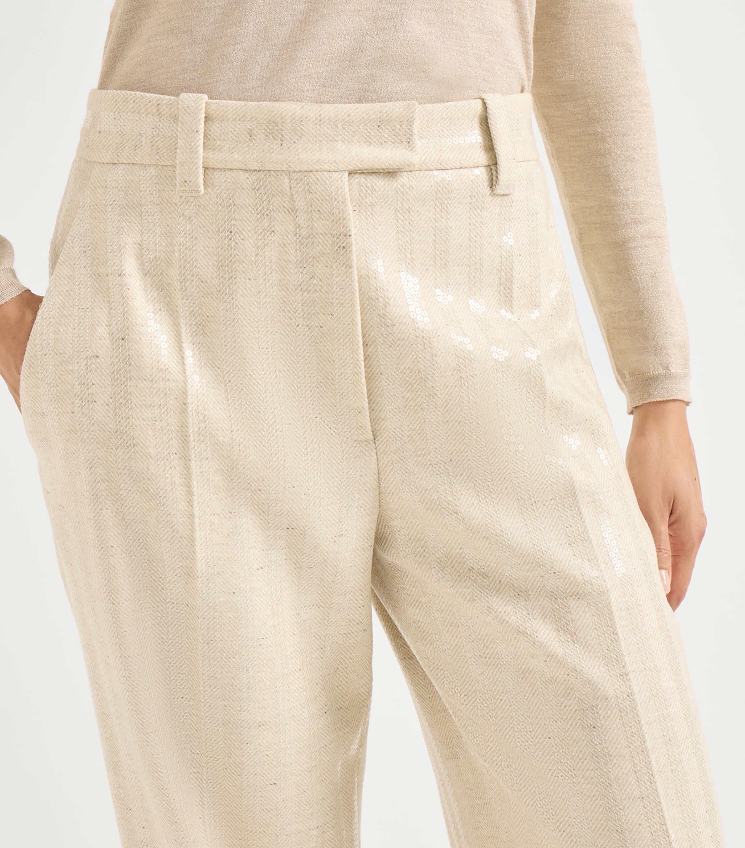 Wool-Cashmere Dazzling Chevron Trousers C810 Image 5