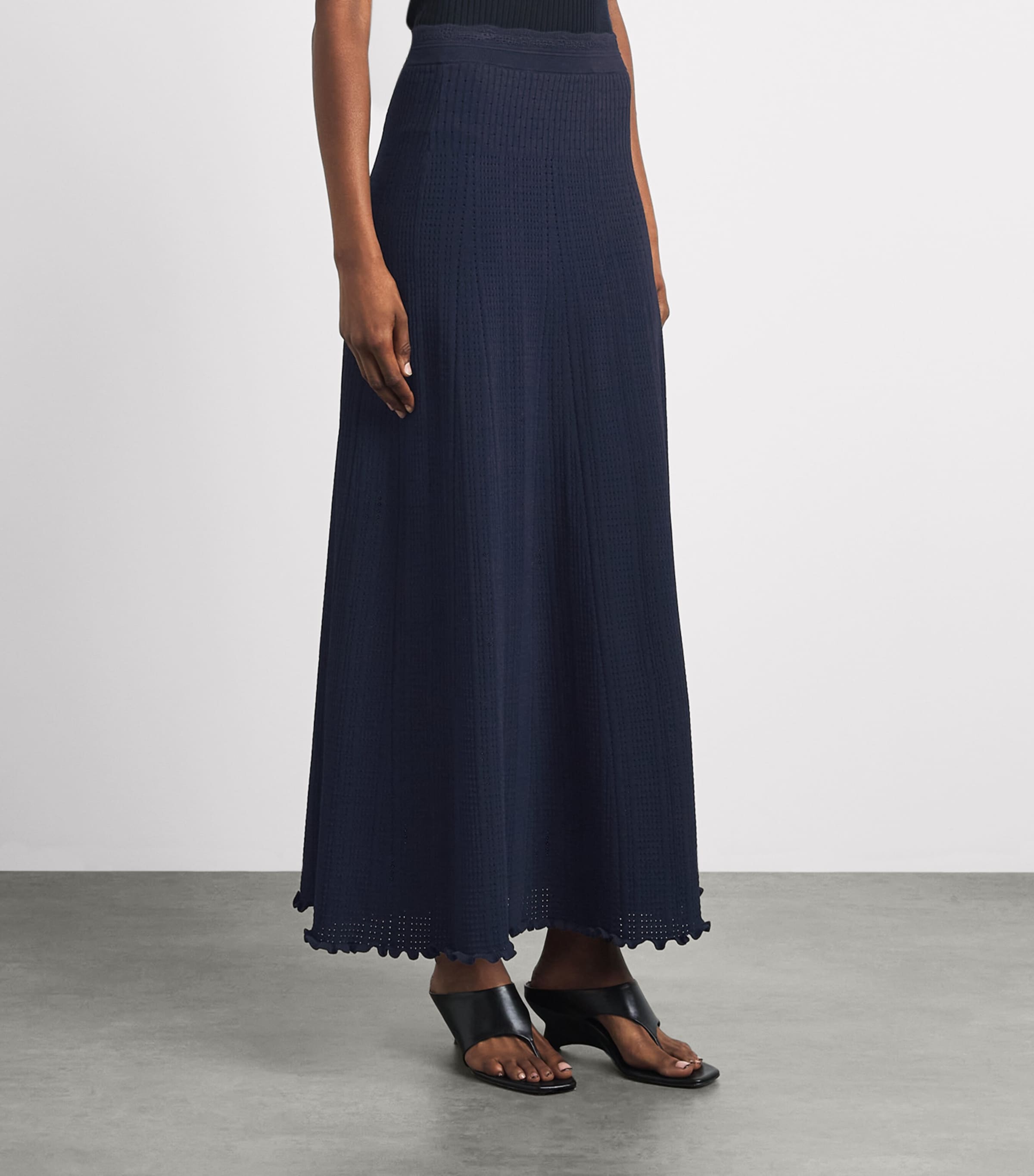 Sandro Paris Womens Pointelle Maxi Skirt Navy Blue Image 4