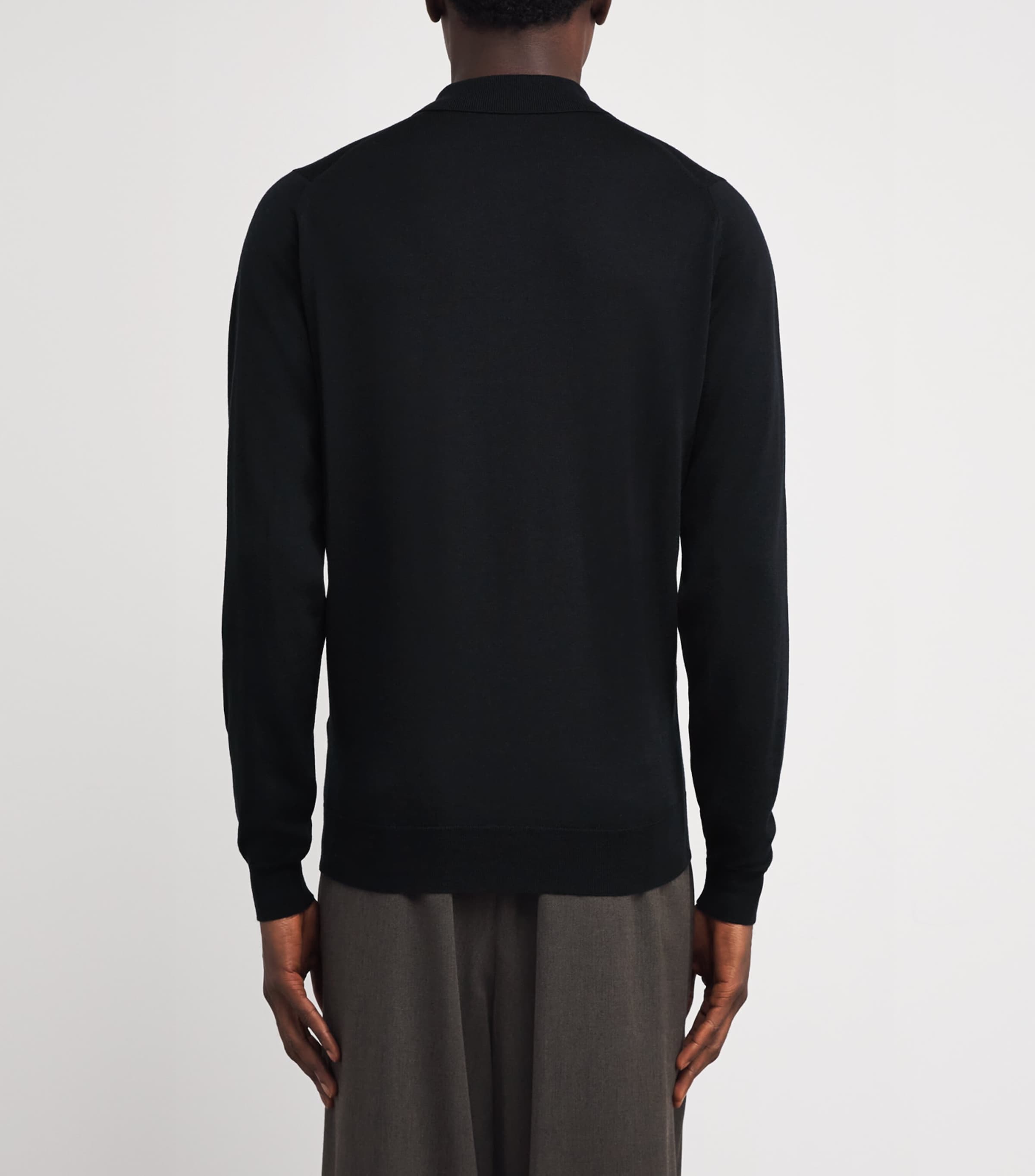 Merino Wool Long-Sleeve Polo Shirt BLACK Image 4