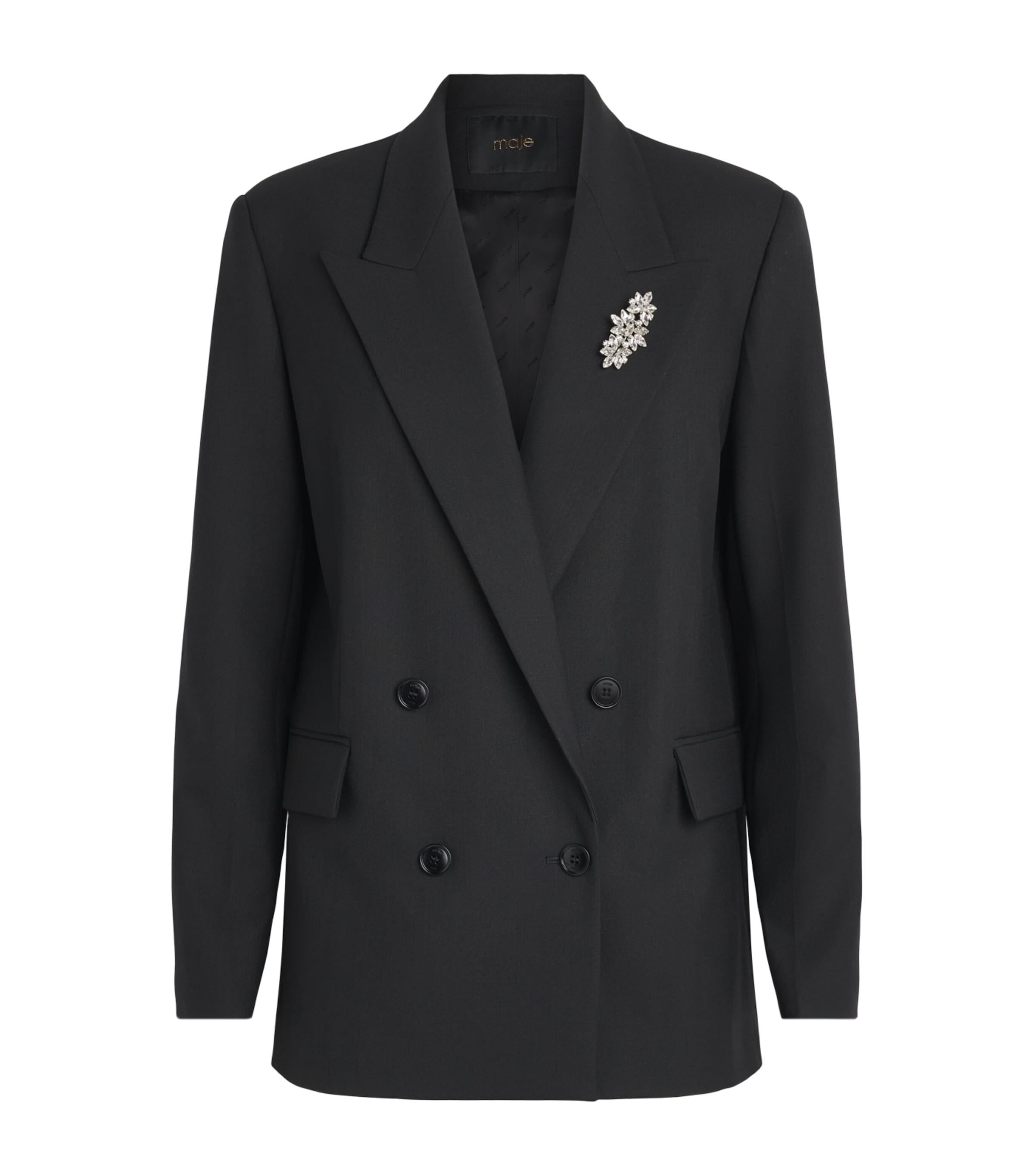 Maje Womens Double-Breasted Brooch Blazer Black Image 1