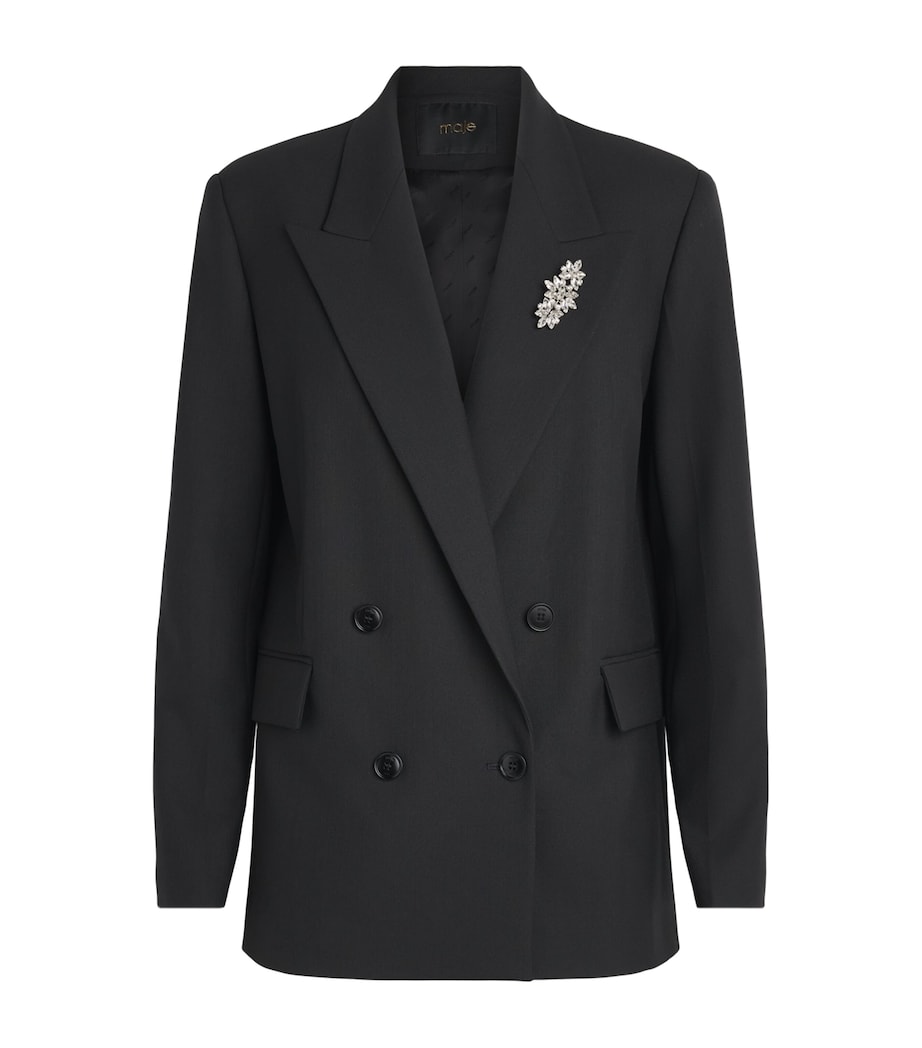 Maje Womens Double-Breasted Brooch Blazer Black Image 1