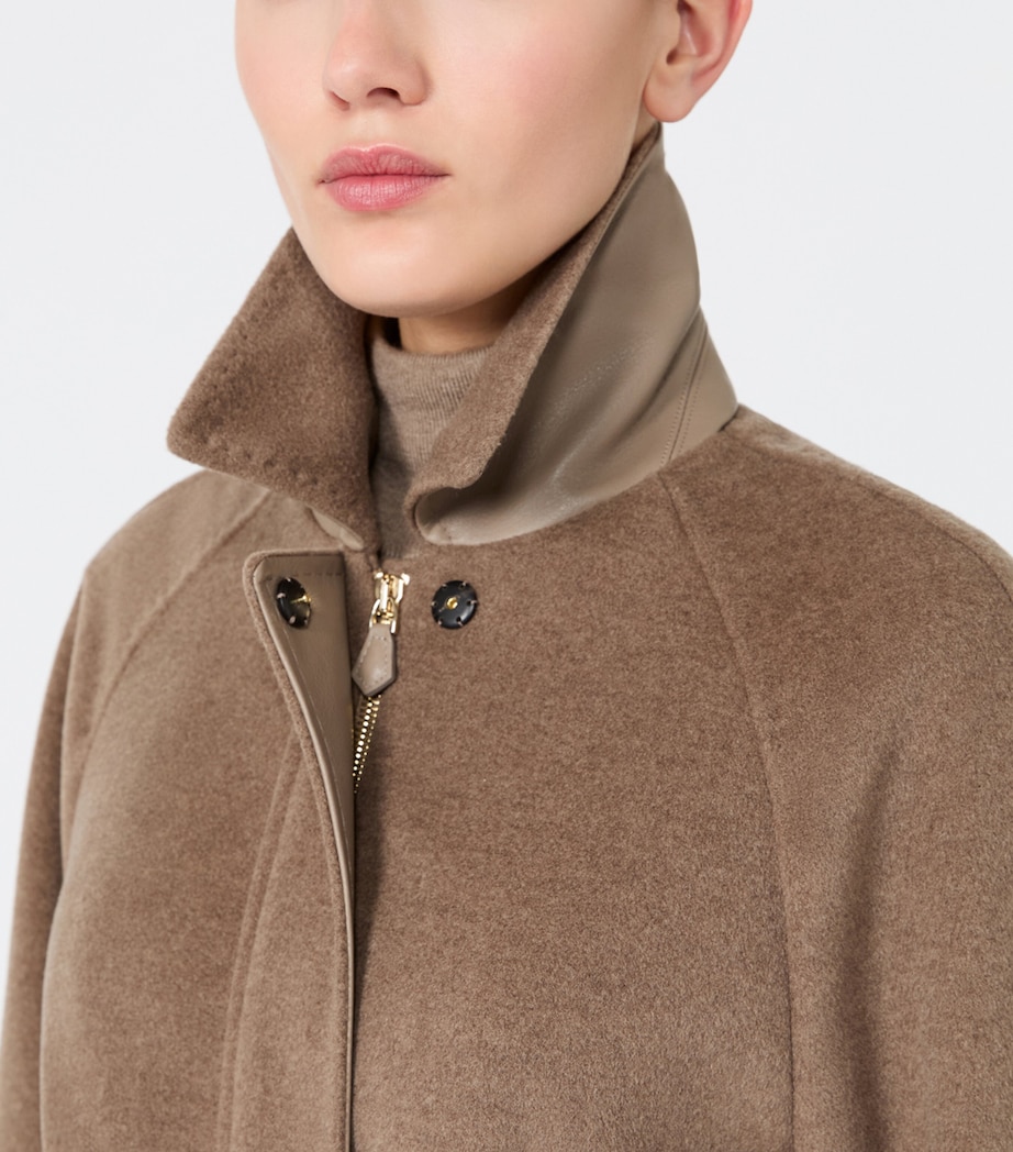 Max Mara Womens Cashmere Leather-Trim Wrap Coat Pearl Grey Image 6