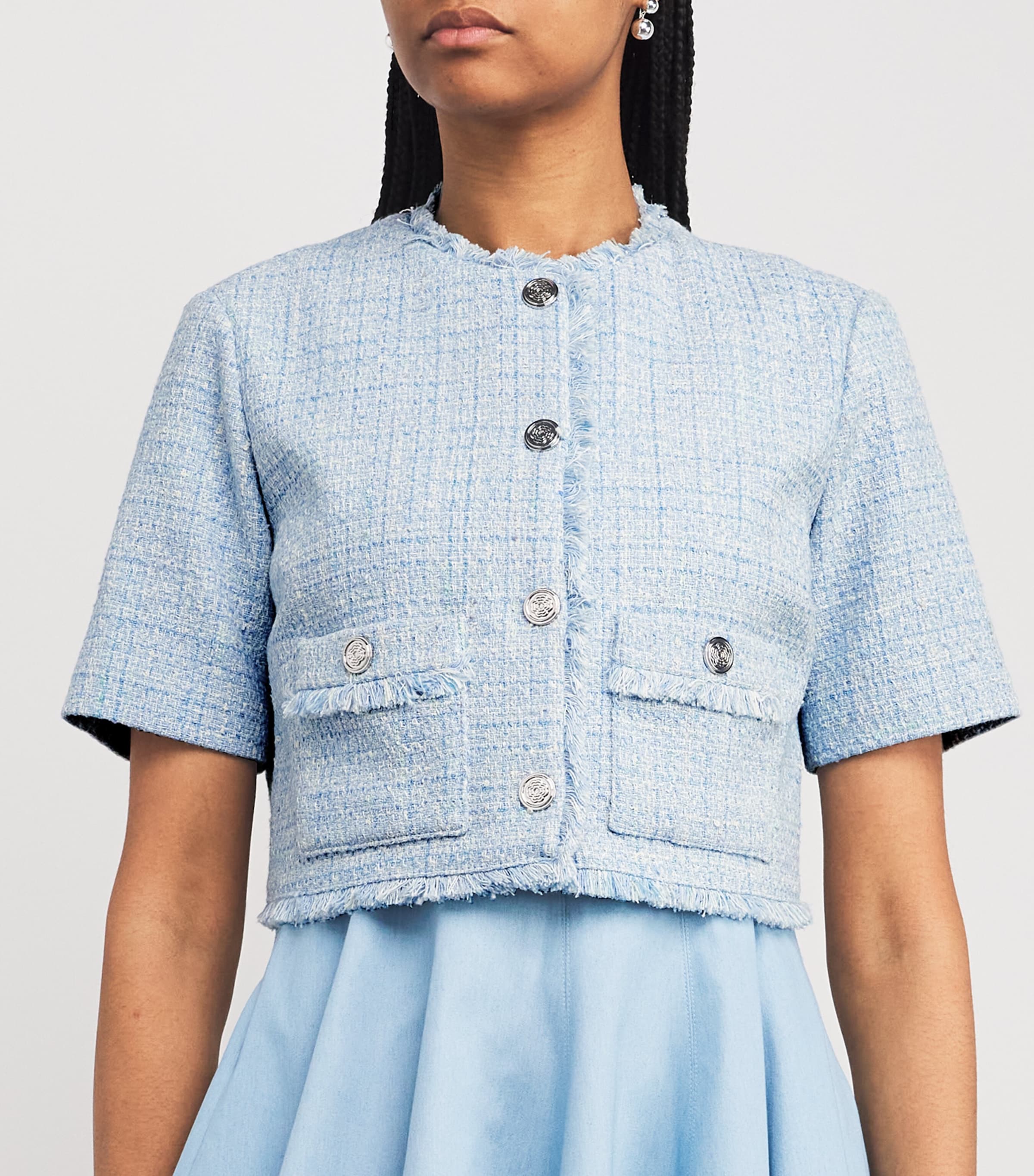 Tweed Cropped Jacket BLUE SKY Image 3