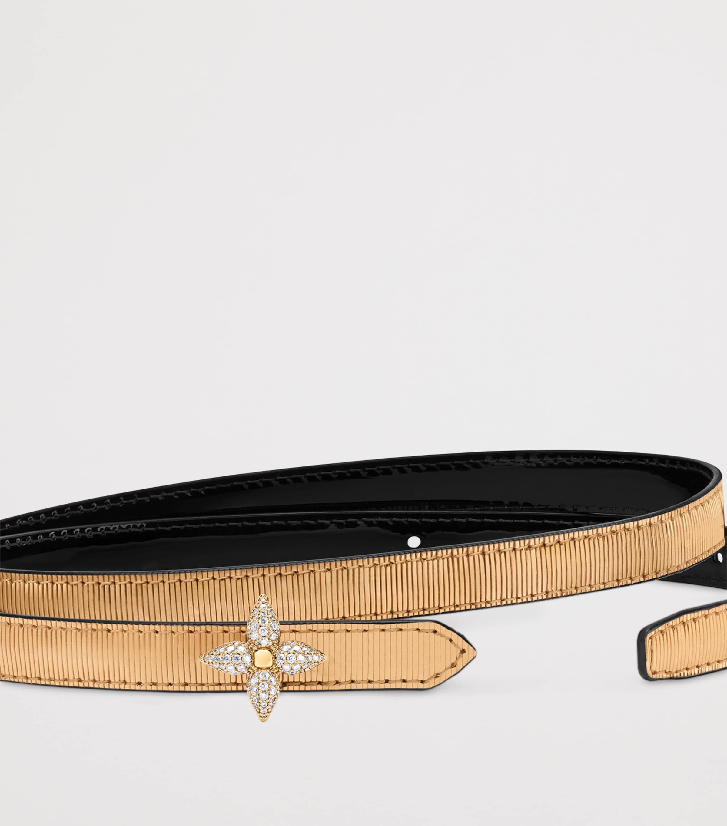 Leather Reversible Flowergram Belt GOLD/BLACK Image 6