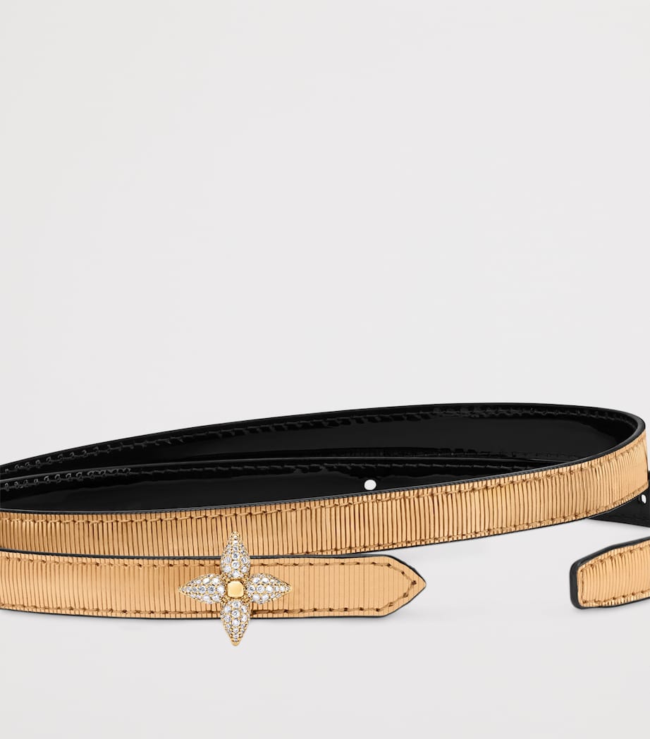 Leather Reversible Flowergram Belt GOLD/BLACK Image 6
