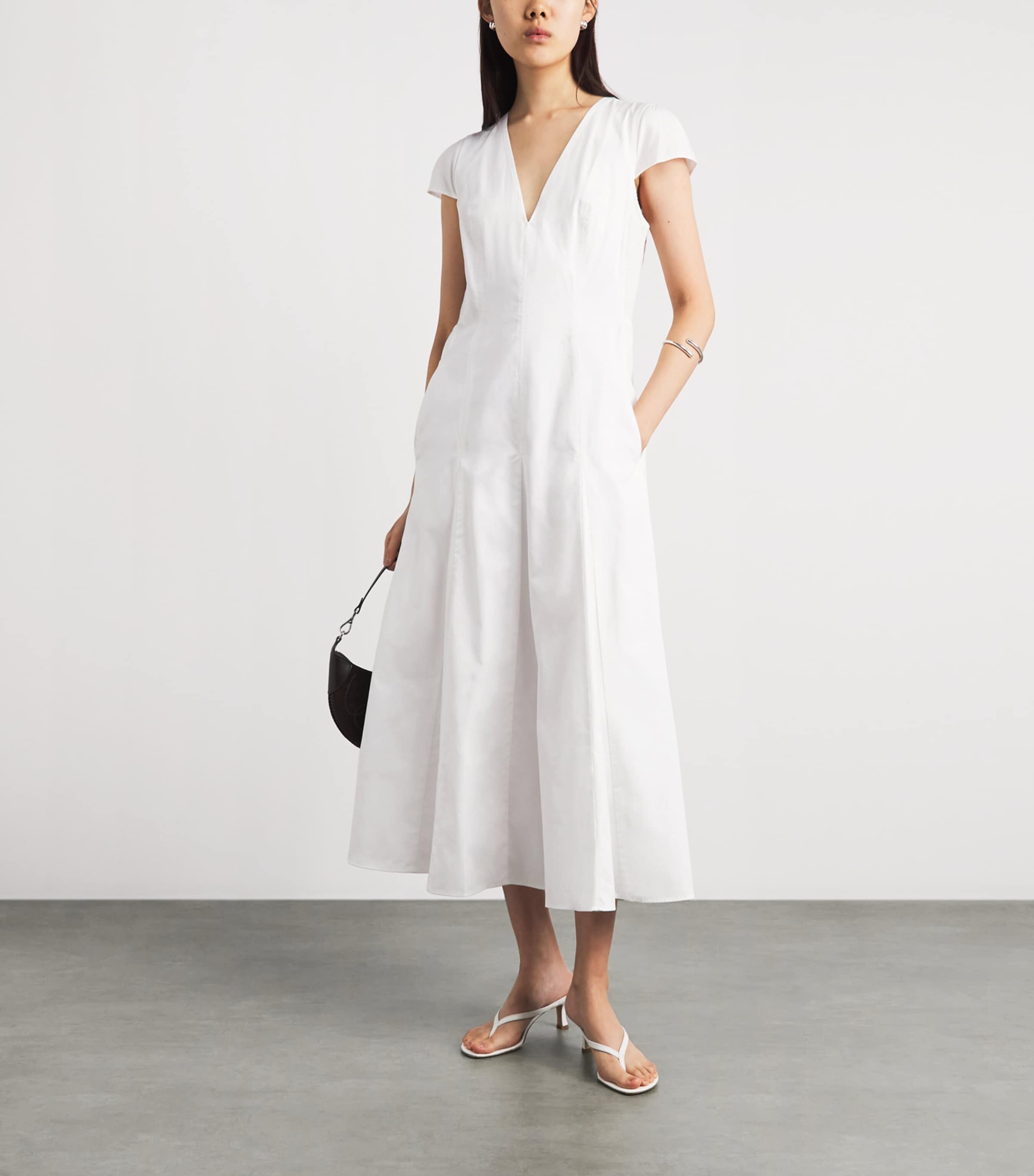 ME+EM Womens Cotton Poplin Midi Dress Soft White Image 2