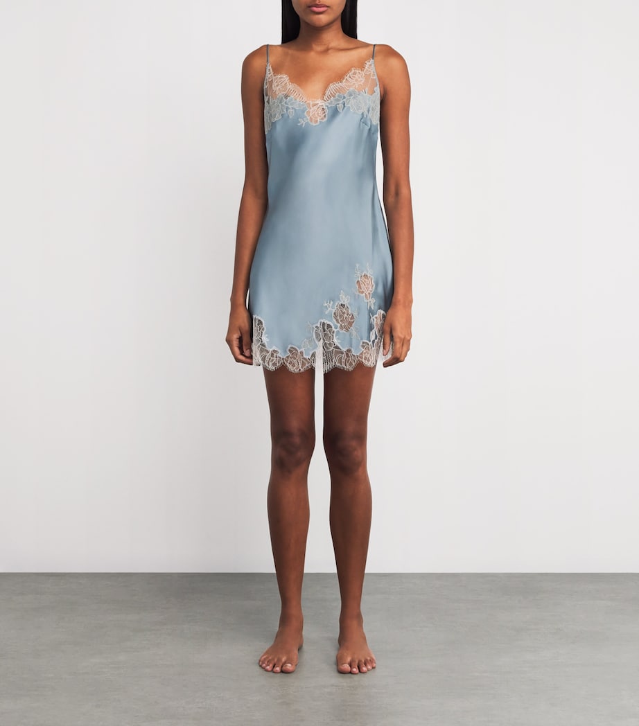 Silk Lace-Trim Short Slip Dress BLEU GIVRE/NACR Image 3