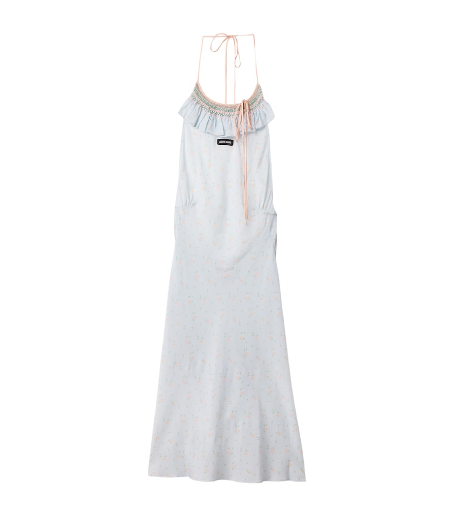 Miu Miu Womens Silk Halterneck Mini Dress Light Blue Image 1