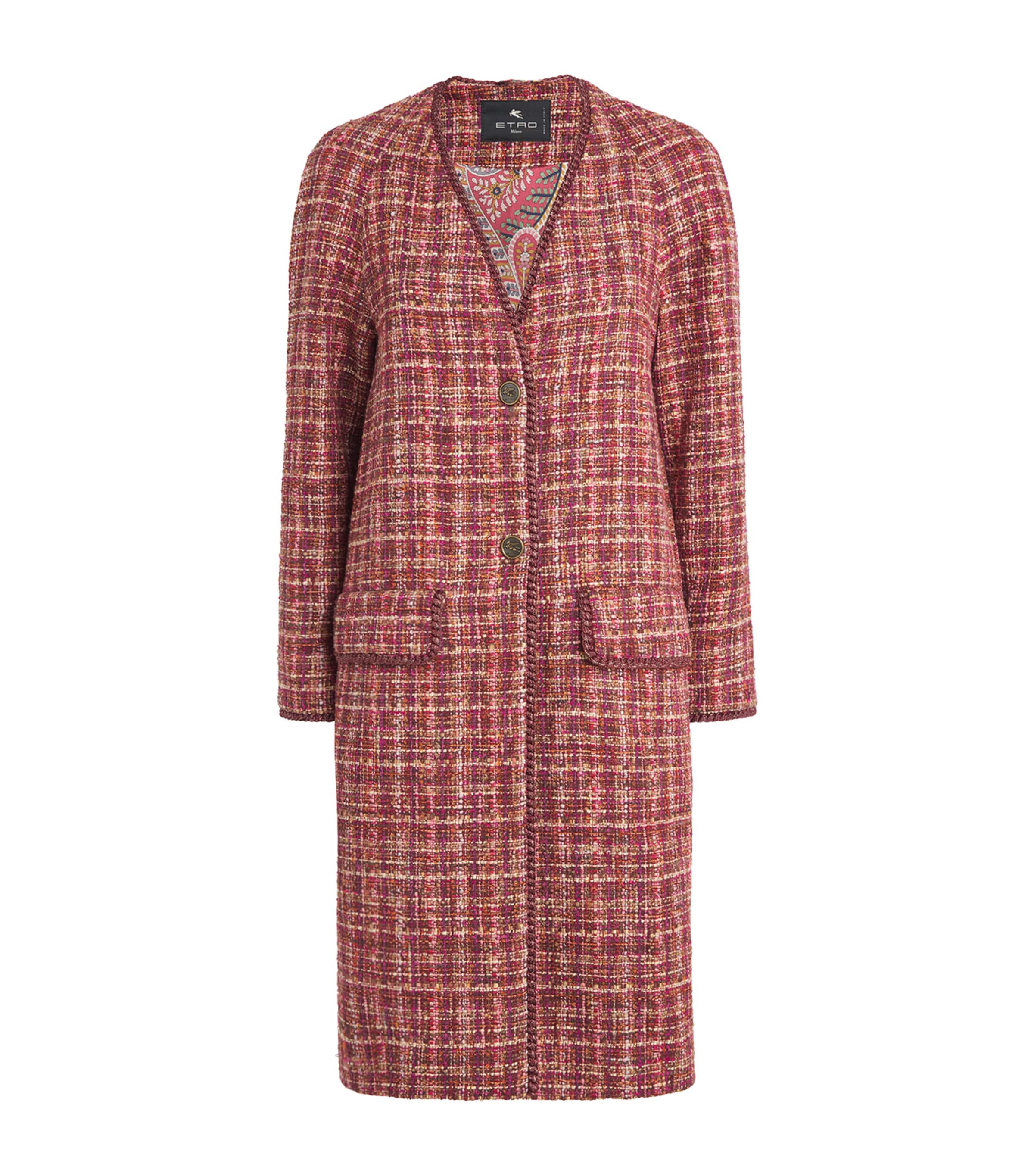 Etro Checked Cotton And Wool-blend Coat In Red