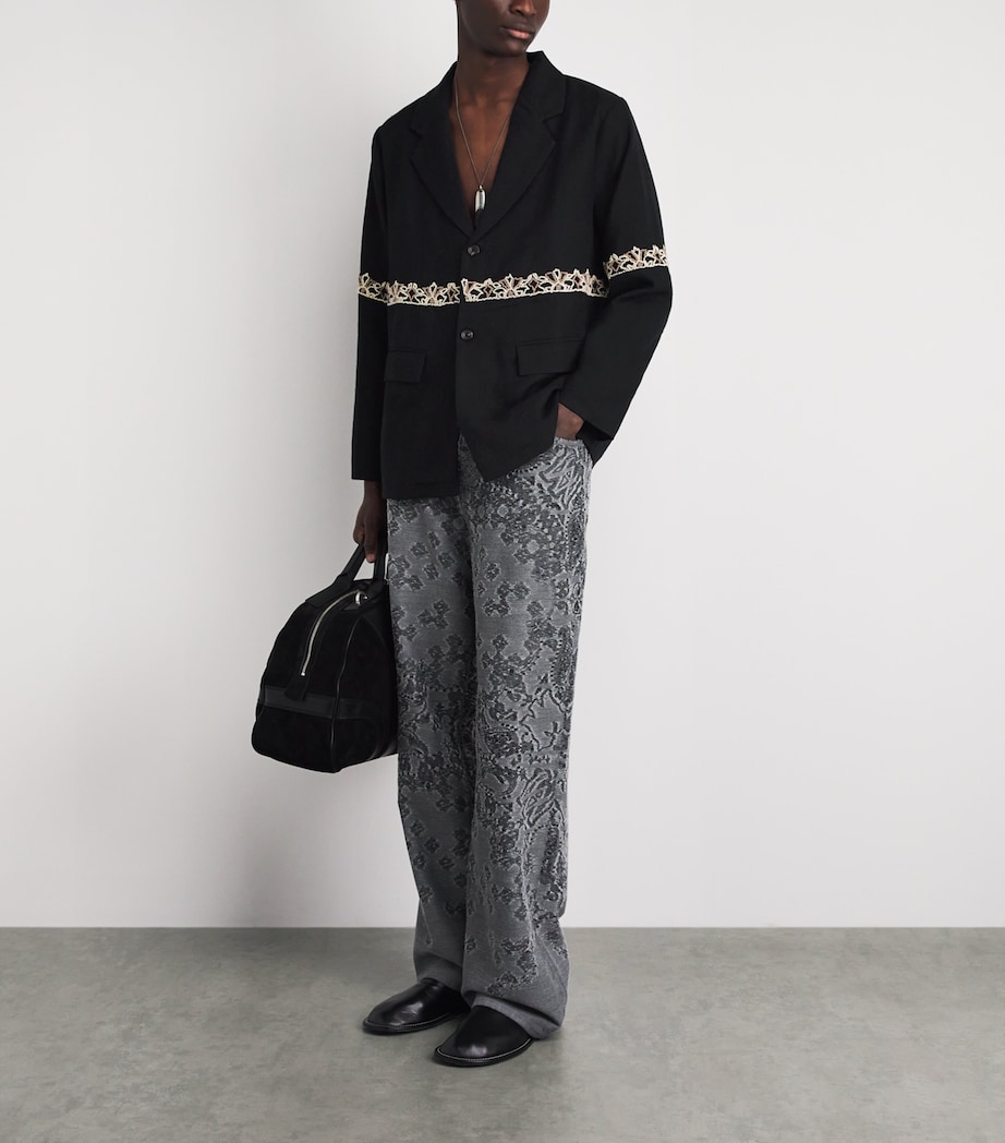 Kartik Research Mens Wool Embroidered Blazer Black/ Ecru/ Beige Image 2
