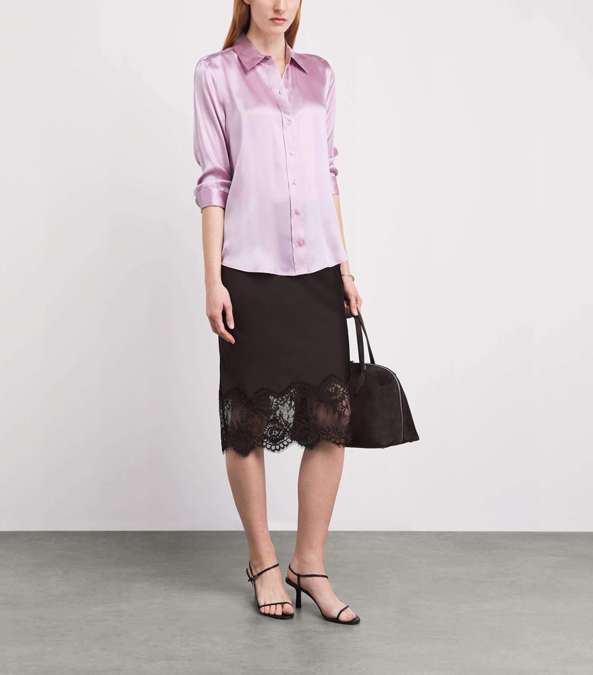L'Agence Womens Silk Cropped-Sleeve Dani Blouse Icy Lilac Image 2