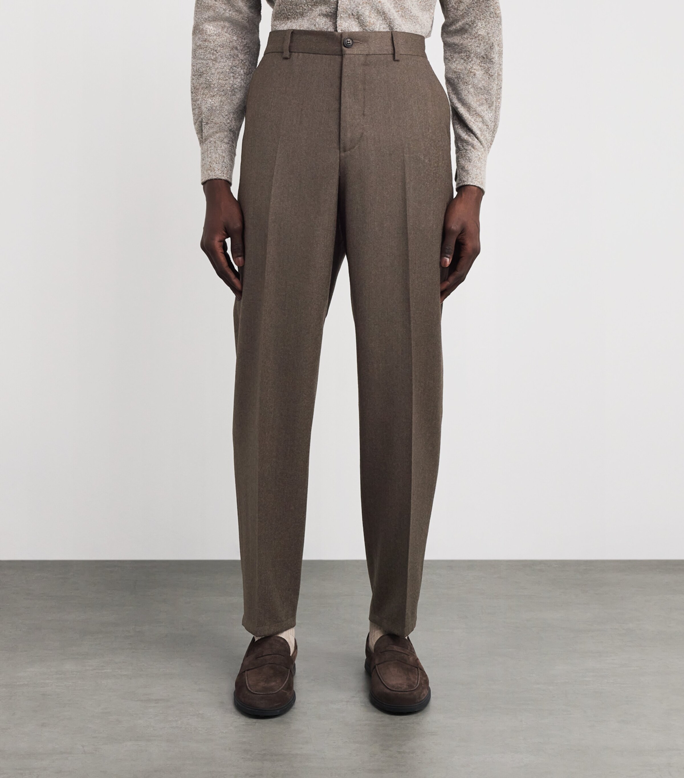 Virgin Wool-Cashmere Flat Front Trousers 41 BROWN Image 3