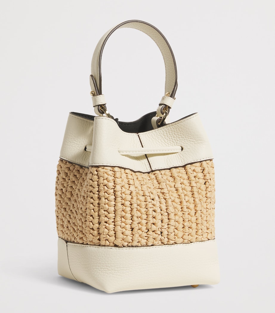 Leather-Raffia Osette Top-Handle Bag VANILLA Image 3