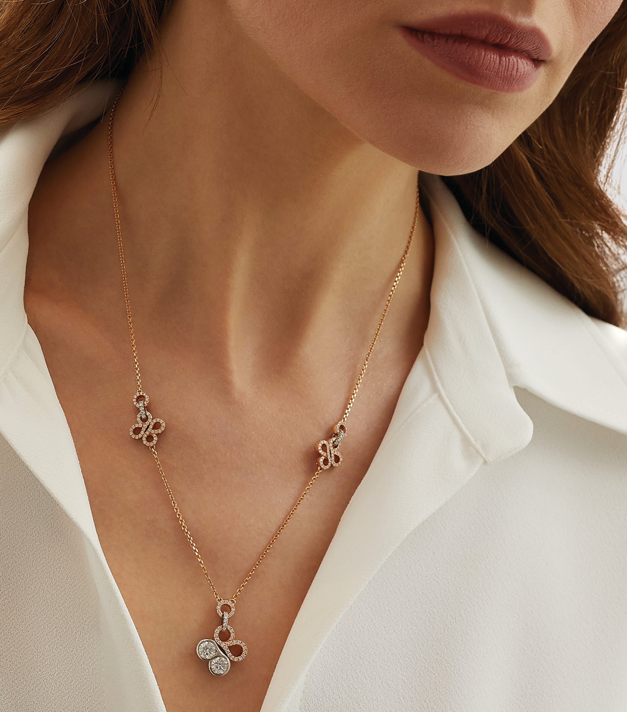 Rose Gold, Platinum and Diamond Large Be Boodles Necklace ROSE GOLD Image 2