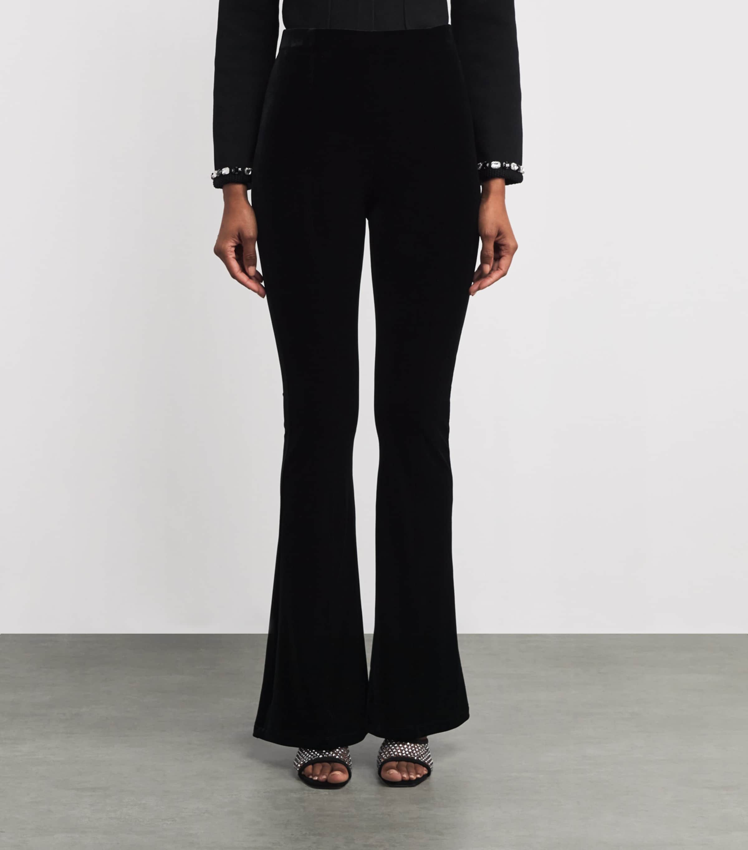 Stretch-Velvet Flared Trousers BLACK Image 3