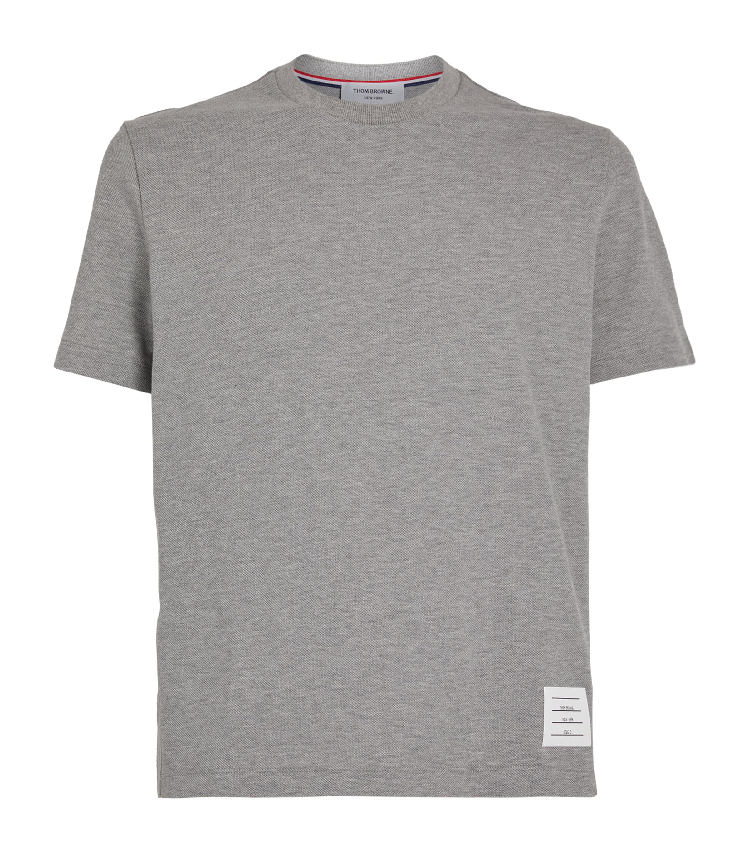 Thom Browne Light Grey Stripe-detail Cotton T-shirt In Grey