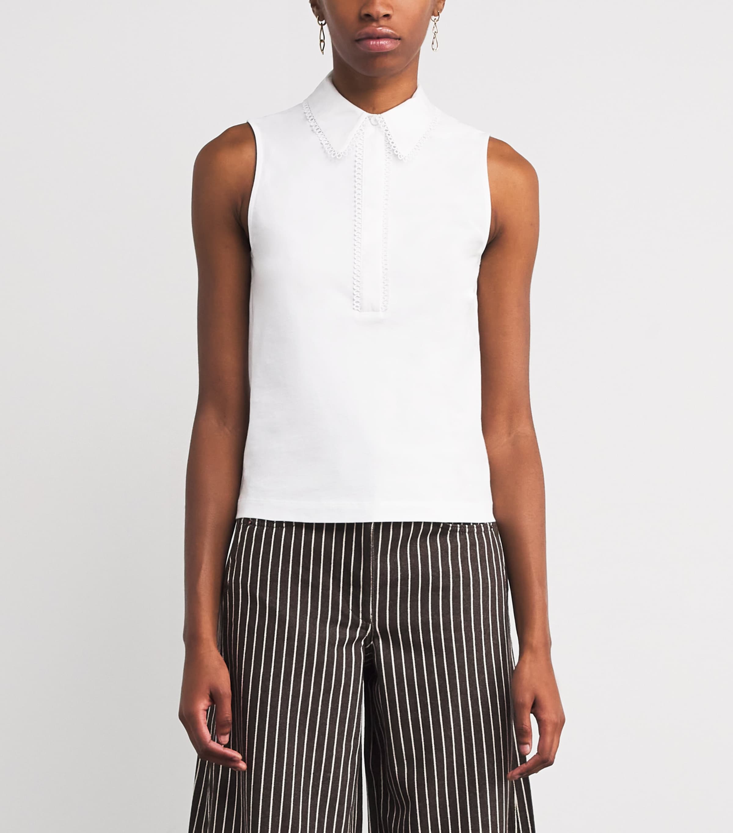 Cotton Collared Tank Top FRESH WHITE Image 3