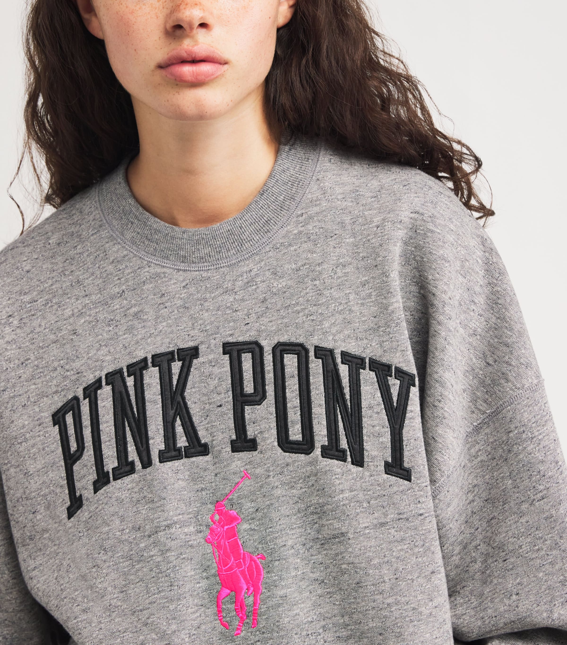 Polo Ralph Lauren Grey Cotton-Blend Pink Pony Sweatshirt