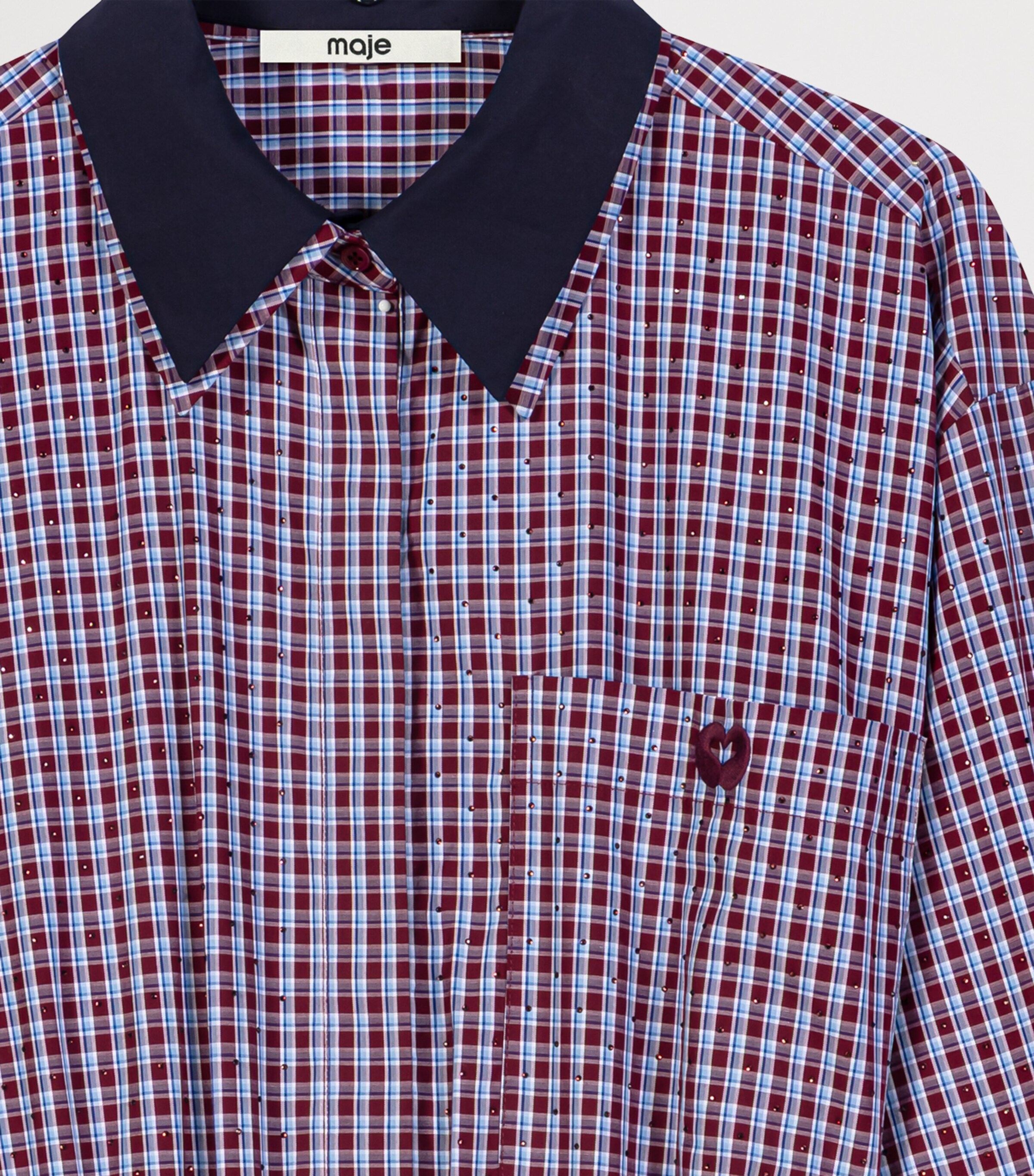 Maje Womens Cotton Check Mini Shirt Dress Burgundy Image 10