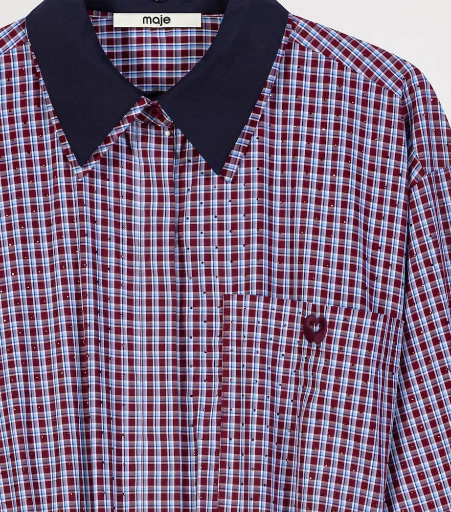 Maje Womens Cotton Check Mini Shirt Dress Burgundy Image 10