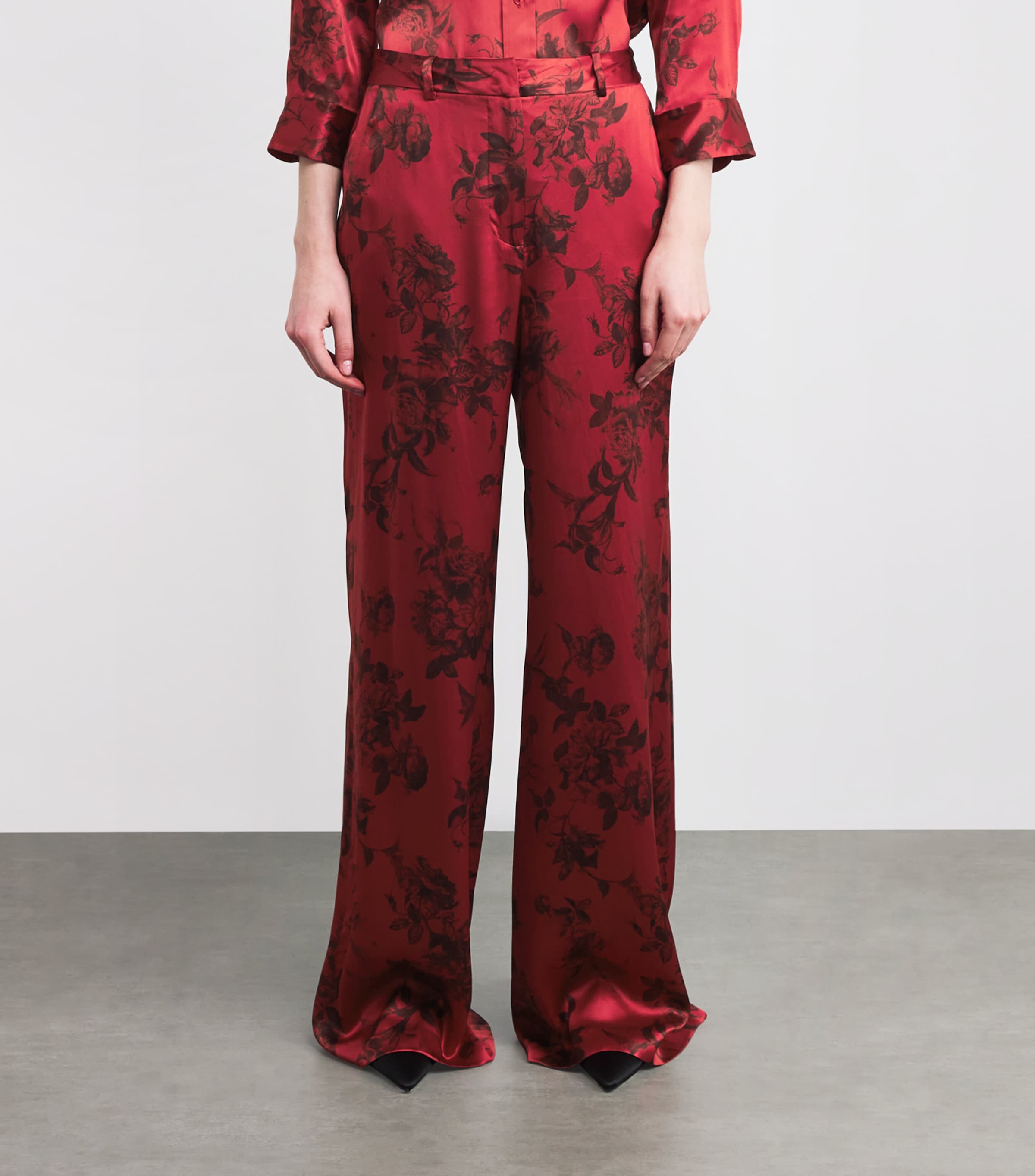 Silk Pilar Wide-Leg Trousers BRGNDY PNTRFLY FLR Image 3