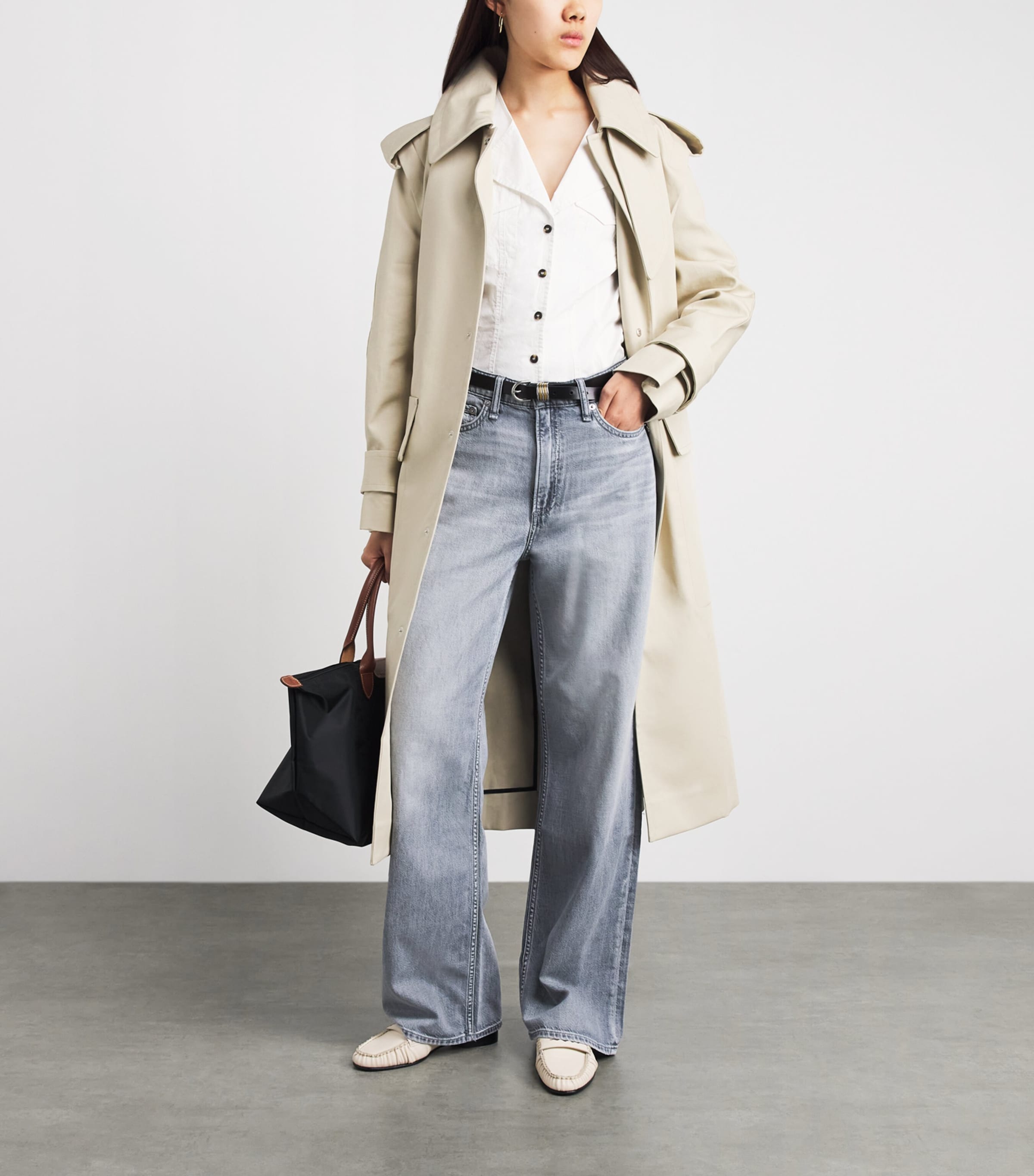 Rag & Bone Womens Featherweight Logan Mid-Rise Wide-Leg Jeans Sterling Image 2