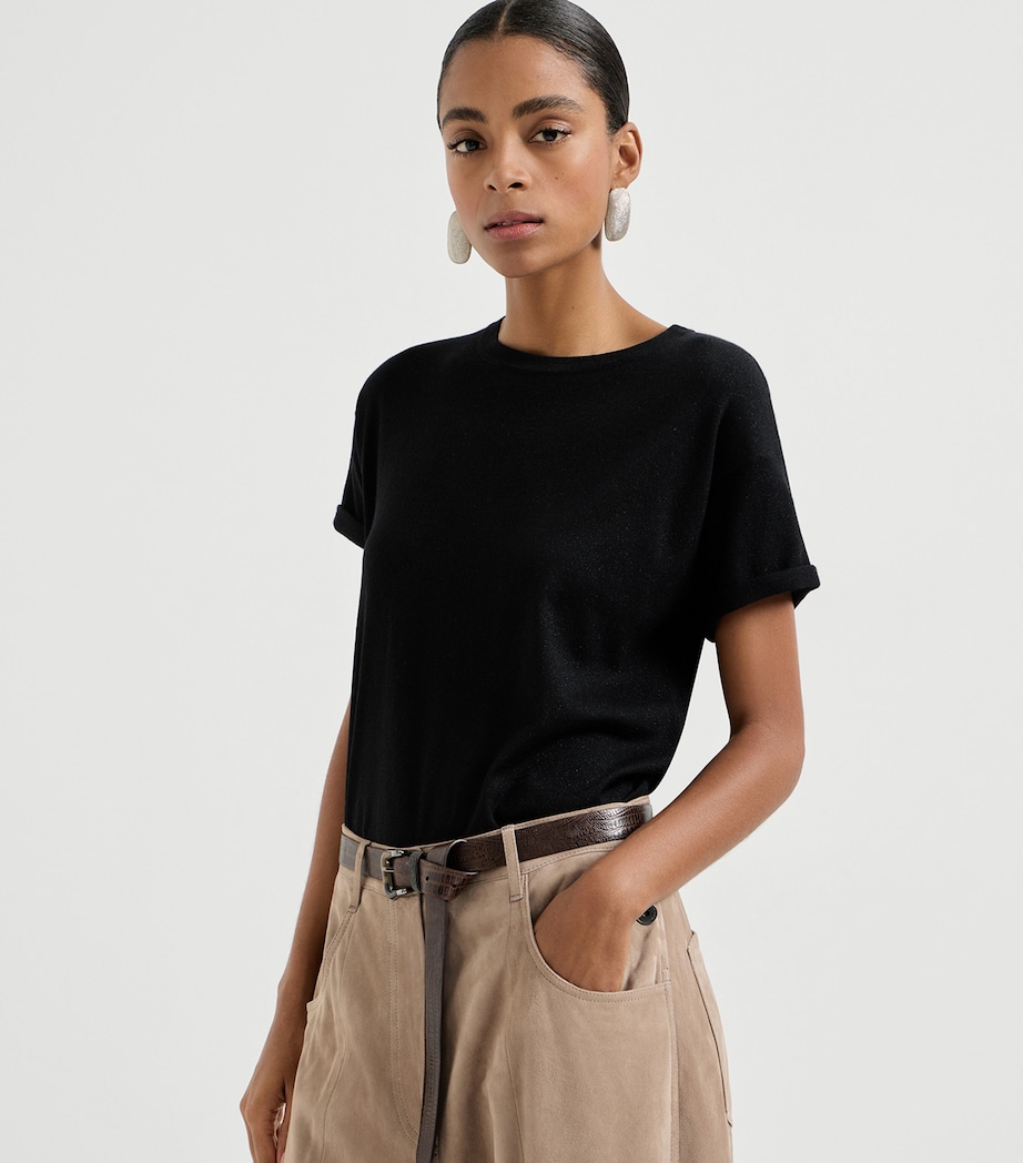 Brunello Cucinelli Womens Cashmere-Blend Sparkling T-Shirt Image 3